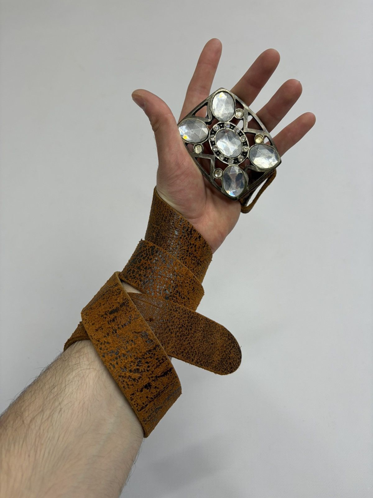 Hysteric Glamour Vintage Distressed Leather Crystal Belt Y2K Rockstar Grunge Size 32 - 6 Thumbnail