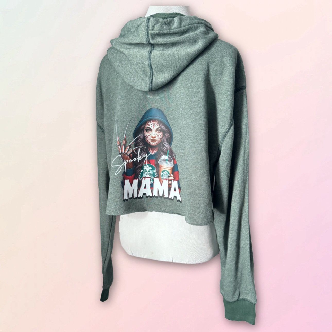 Champion Spooky Mama, Coffee & Halloween, Reworked Cropped Hoodie Size M / US 6-8 / IT 42-44 - 2 Thumbnail