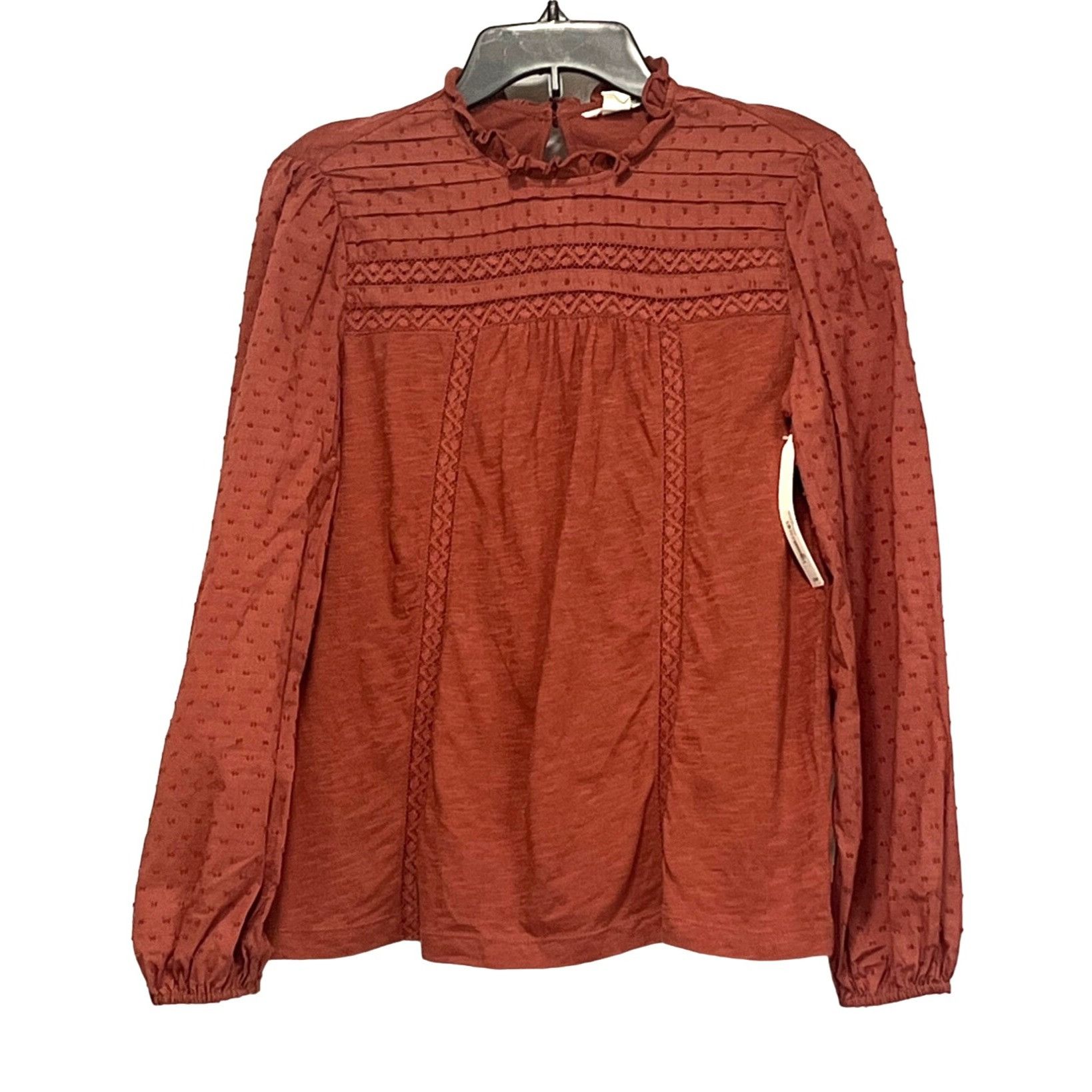 Other Caslon Pintuck Lace Detail Long Sleeve Cotton Blouse, Brown Size XS / US 0-2 / IT 36-38 - 9 Thumbnail