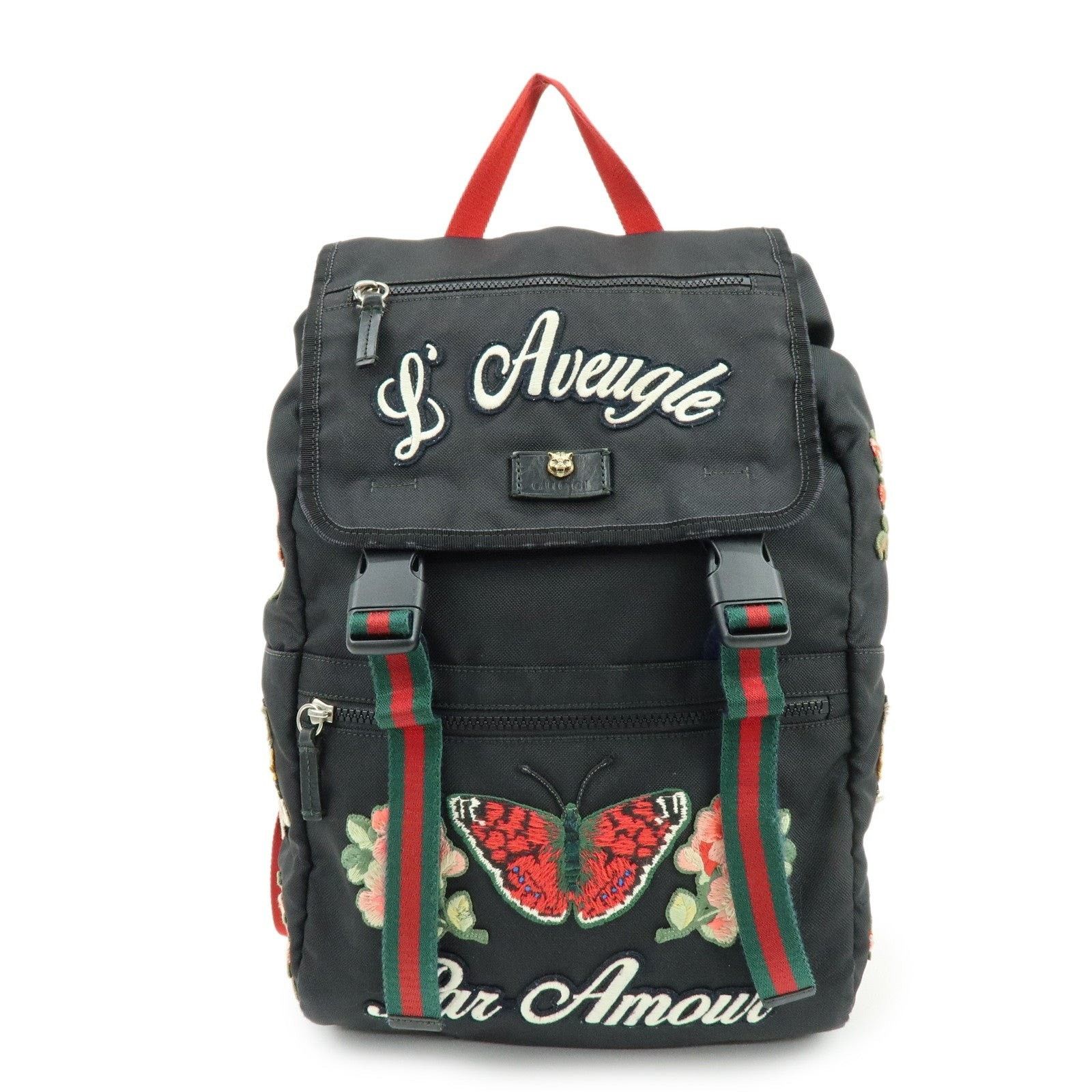 Gucci Gucci L'Aveugle Par Amour Embroidered Canvas Backpack Black Size ONE SIZE - 1 Thumbnail