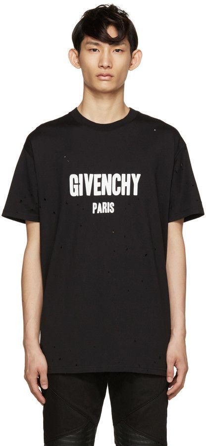 Givenchy Black Distressed Logo T-Shirt Size US XS / EU 42 / 0 - 2 Thumbnail