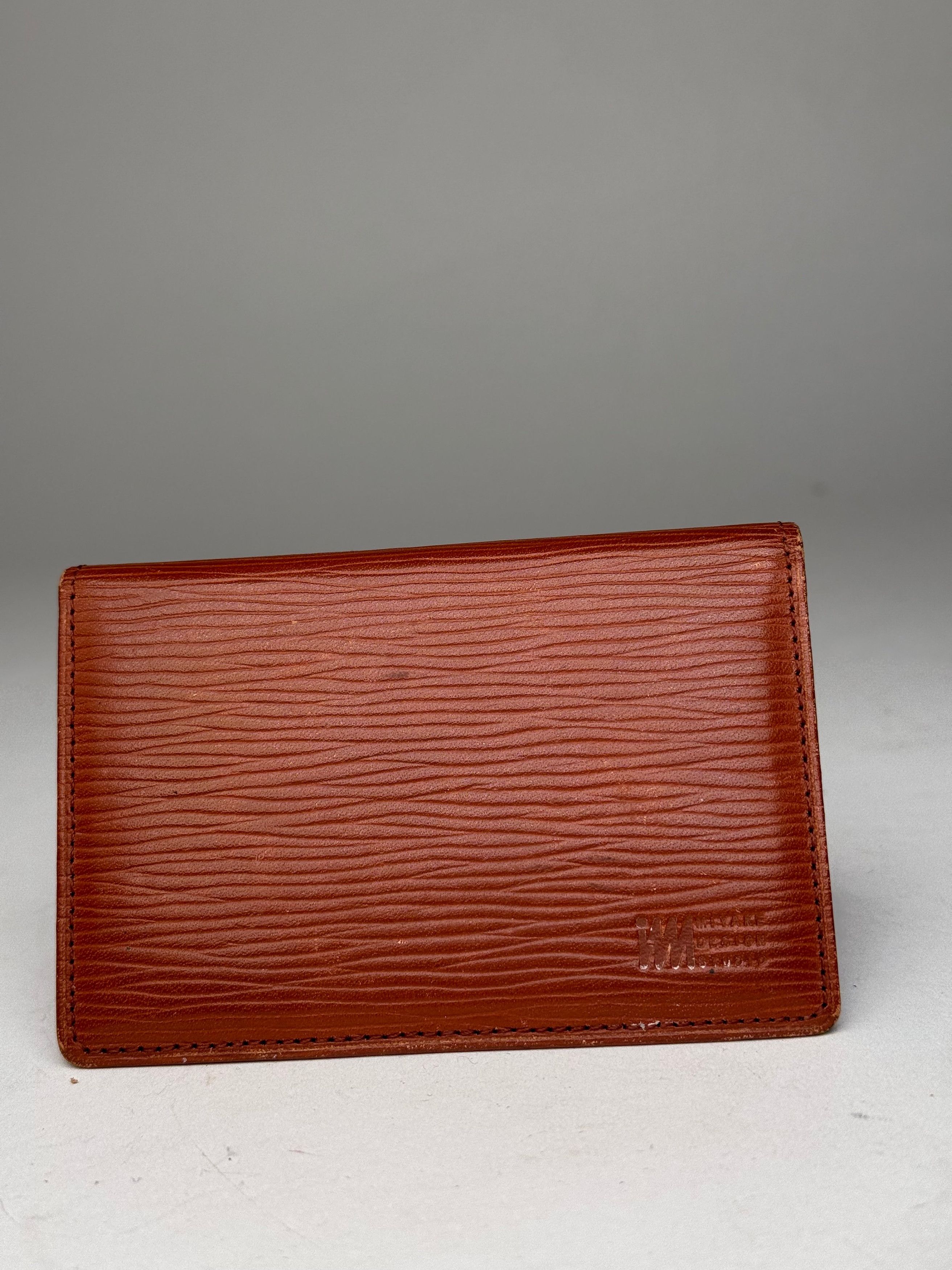 Issey Miyake Vintage Riffled Leather Card Holder Brown Size ONE SIZE - 1 Thumbnail