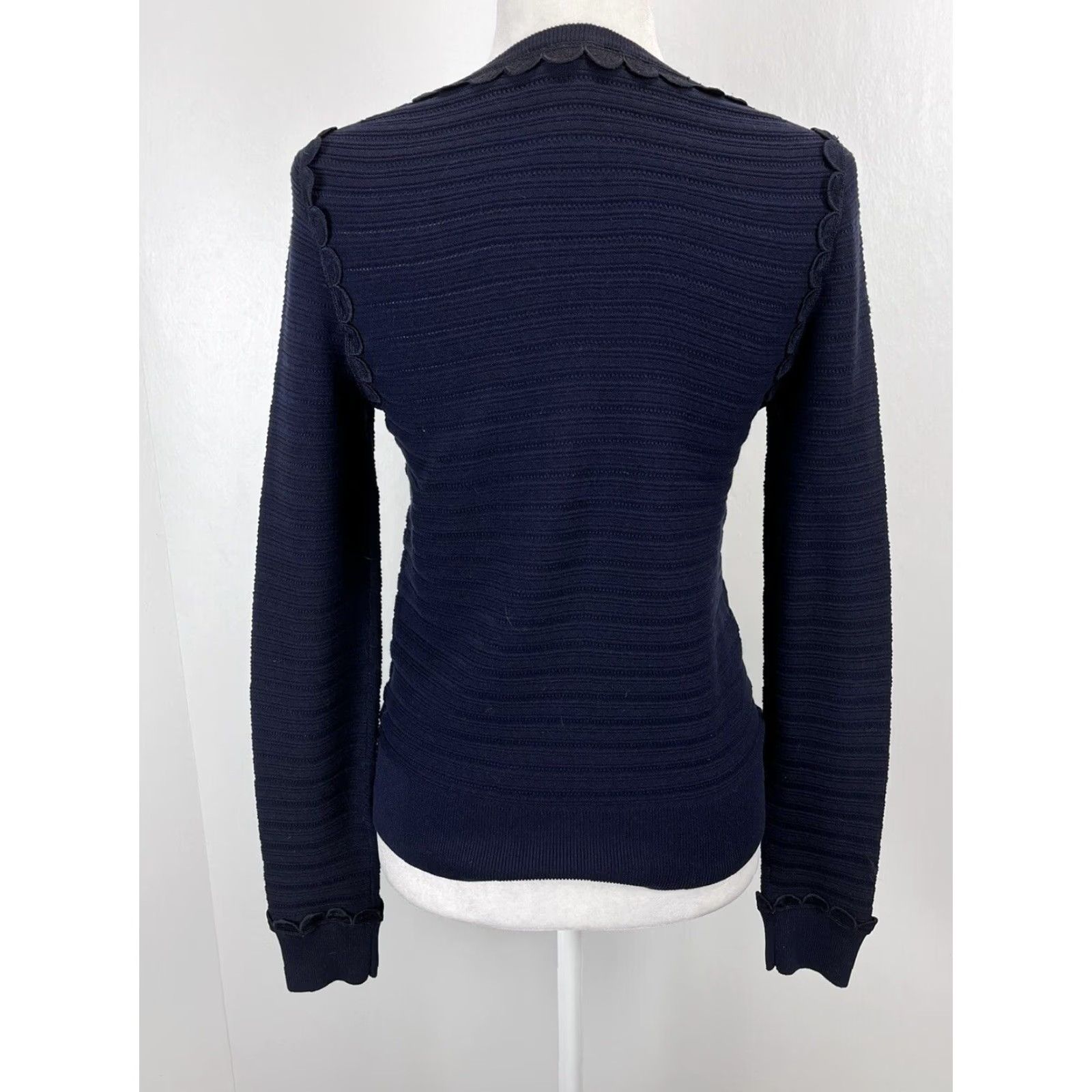 Ann Taylor Ann Taylor Women's Navy Blue Silk Blend Sweater Crew Neck Long Sleeve Small Size S / US 4 / IT 40 - 3 Thumbnail