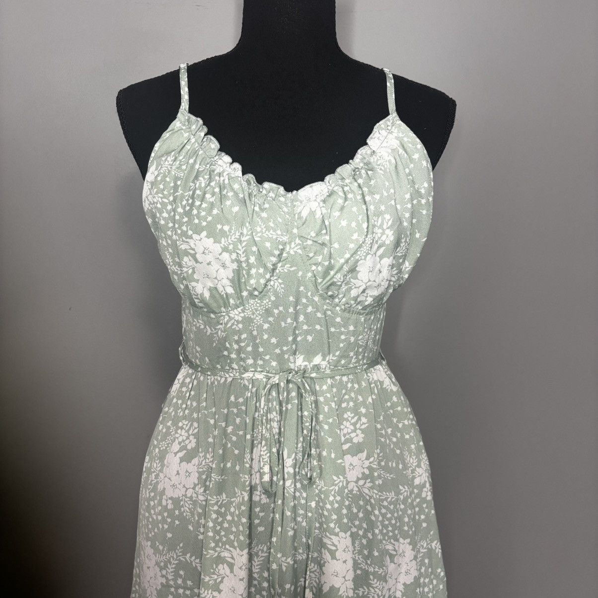 Vintage SIMPLEE-Casual Green Sling Print Midi Dress-XS Size XS / US 0-2 / IT 36-38 - 2 Thumbnail
