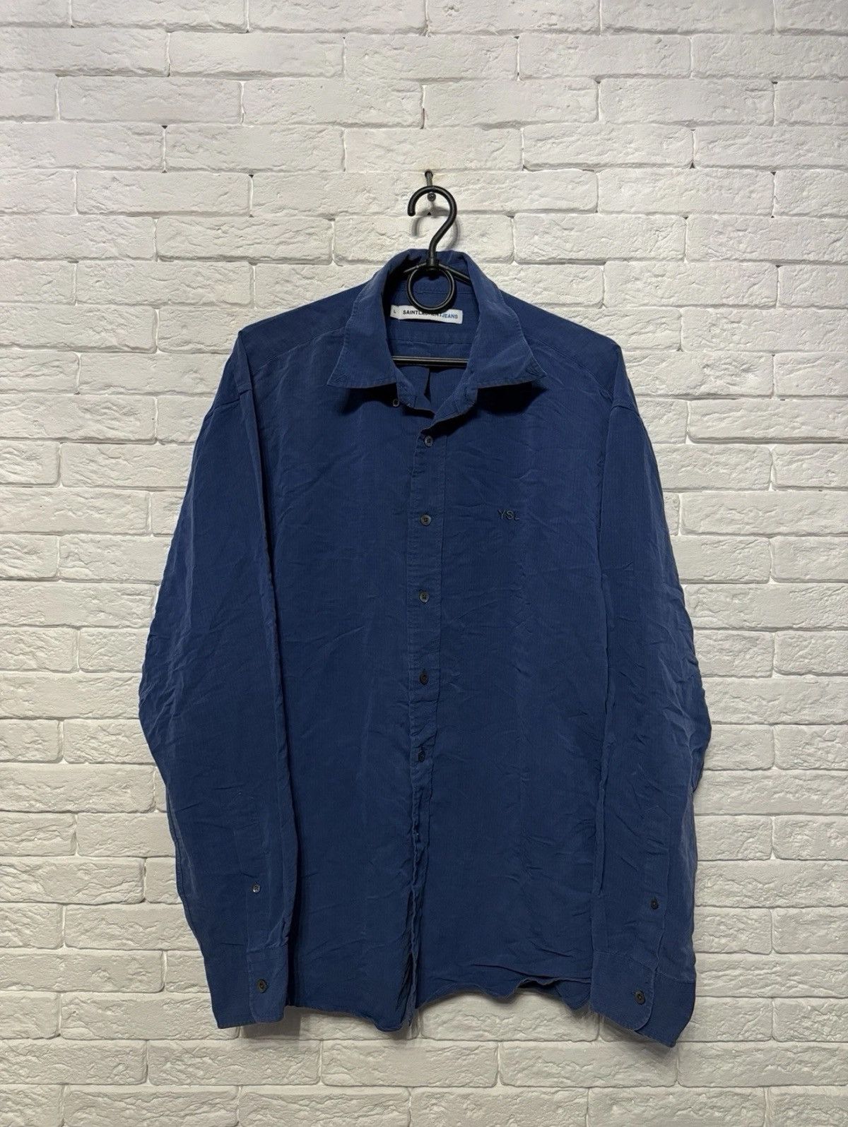 Saint Laurent Paris Saint Laurent Jeans Shirt Shiny Blue Overshirt Sz L Size US L / EU 52-54 / 3 - 1 Thumbnail