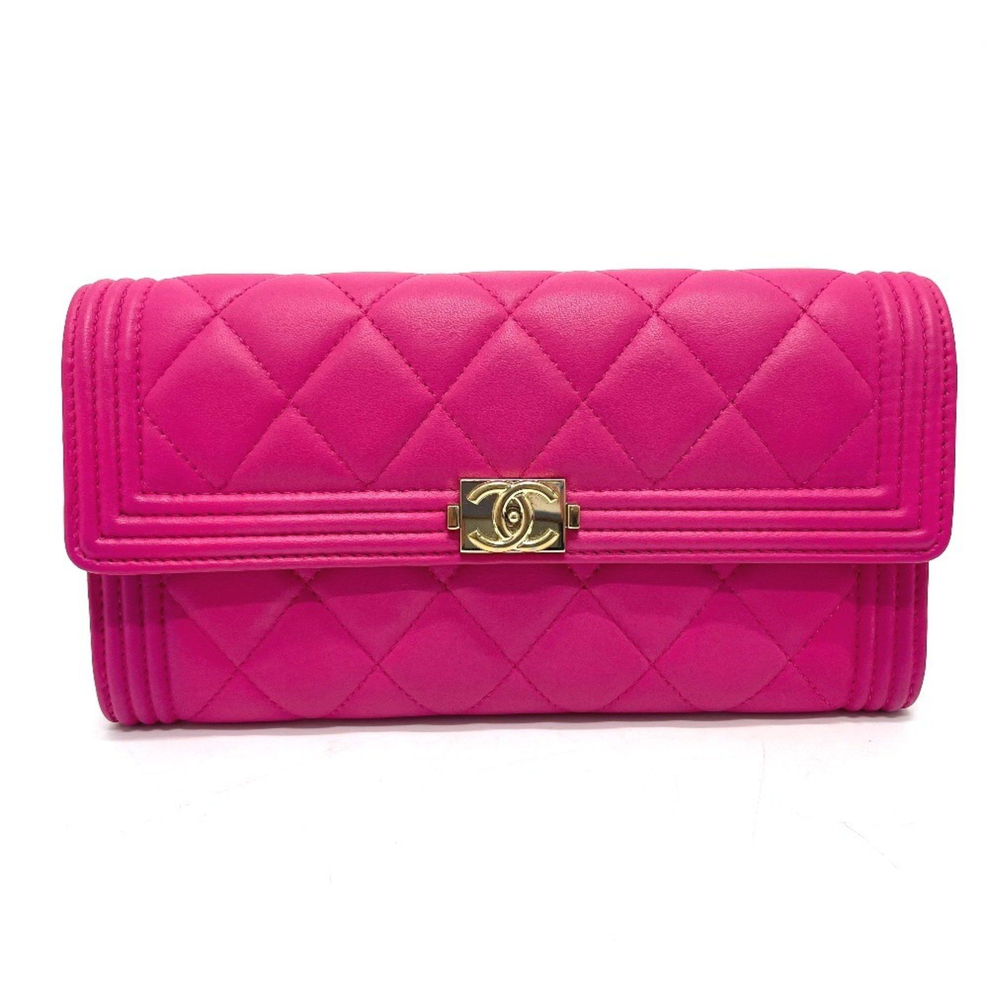 Chanel CHANEL A80286 Matelasse Boy Chanel Round Zip Long Wallet in Lambskin, Pink Size ONE SIZE - 1 Thumbnail