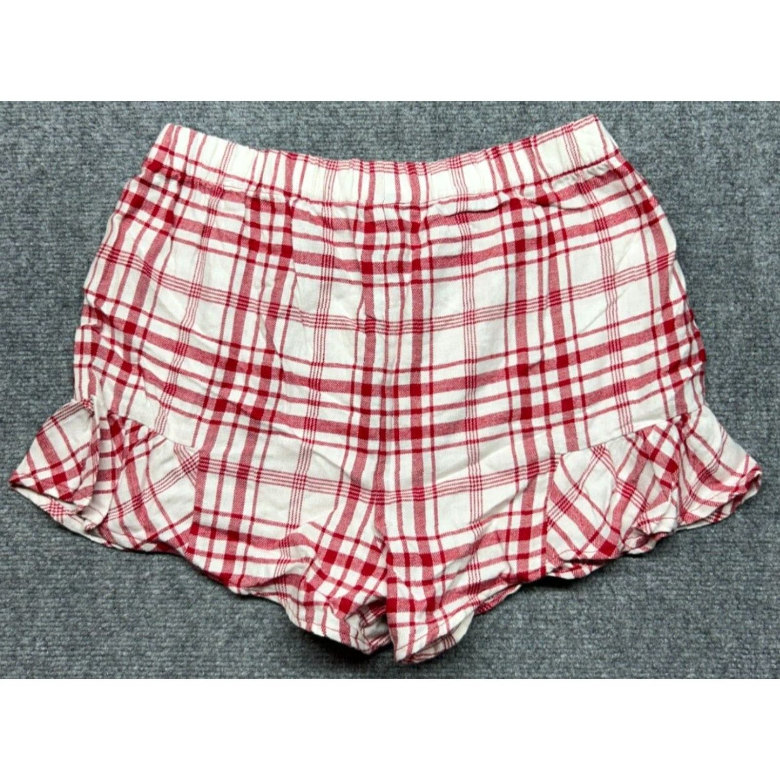 Vintage Ambrielle Shorts Women Small White/Red Plaid Cotton Knit Sleepwear Pajama Size 28" / US 6 / IT 42 - 2 Thumbnail