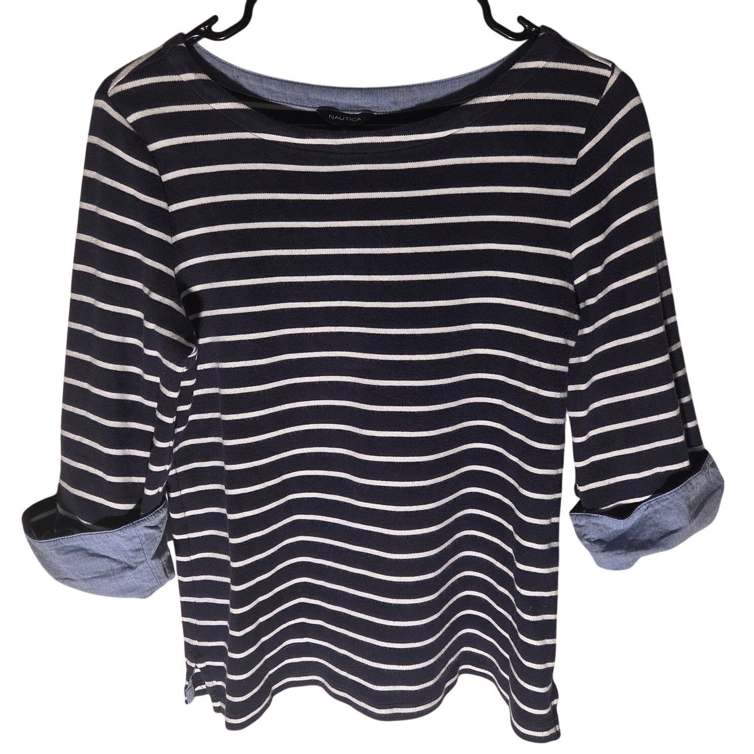 Nautica Nautica Navy Blue Striped Quarter Sleeve Blouse - Medium Size M / US 6-8 / IT 42-44 - 1 Thumbnail