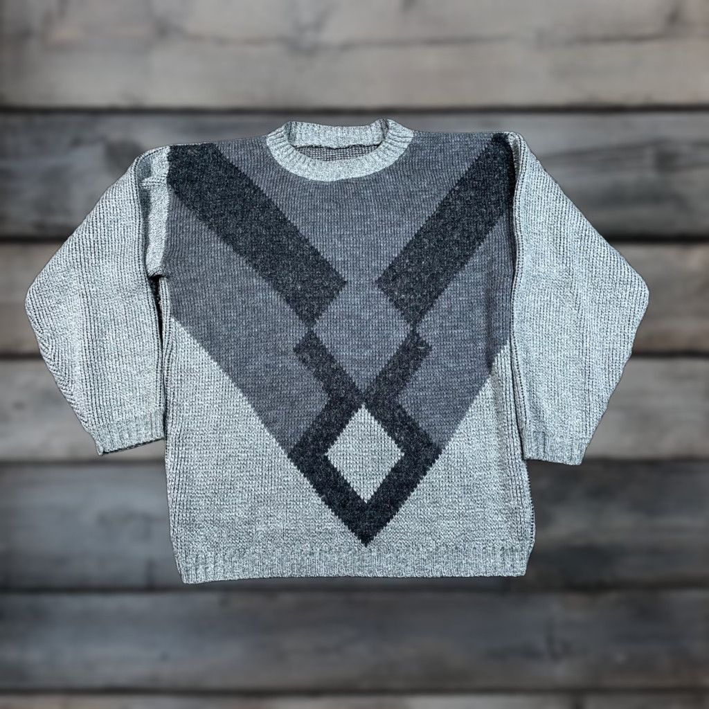 Etro VTG 80s Geometric Pattern Sweater Men's Medium Gray Crewneck Knit Pullover Vintage Size US M / EU 48-50 / 2 - 1 Thumbnail