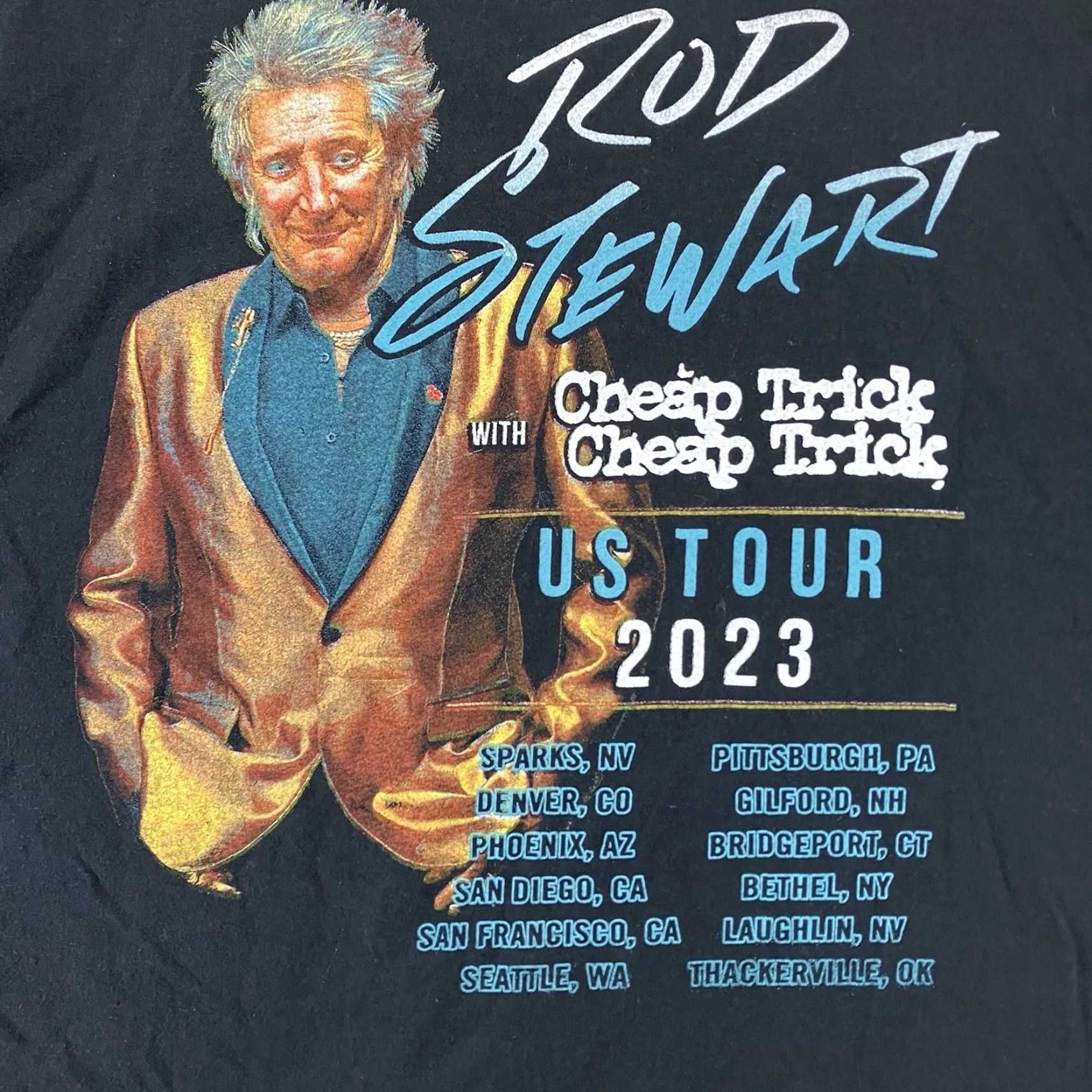 RODA Rod Stewart Cheap Trick Band Tour T-Shirt XL Black Lightweight Cotton Rock Music Retro Unisex Size US XL / EU 56 / 4 - 4 Thumbnail