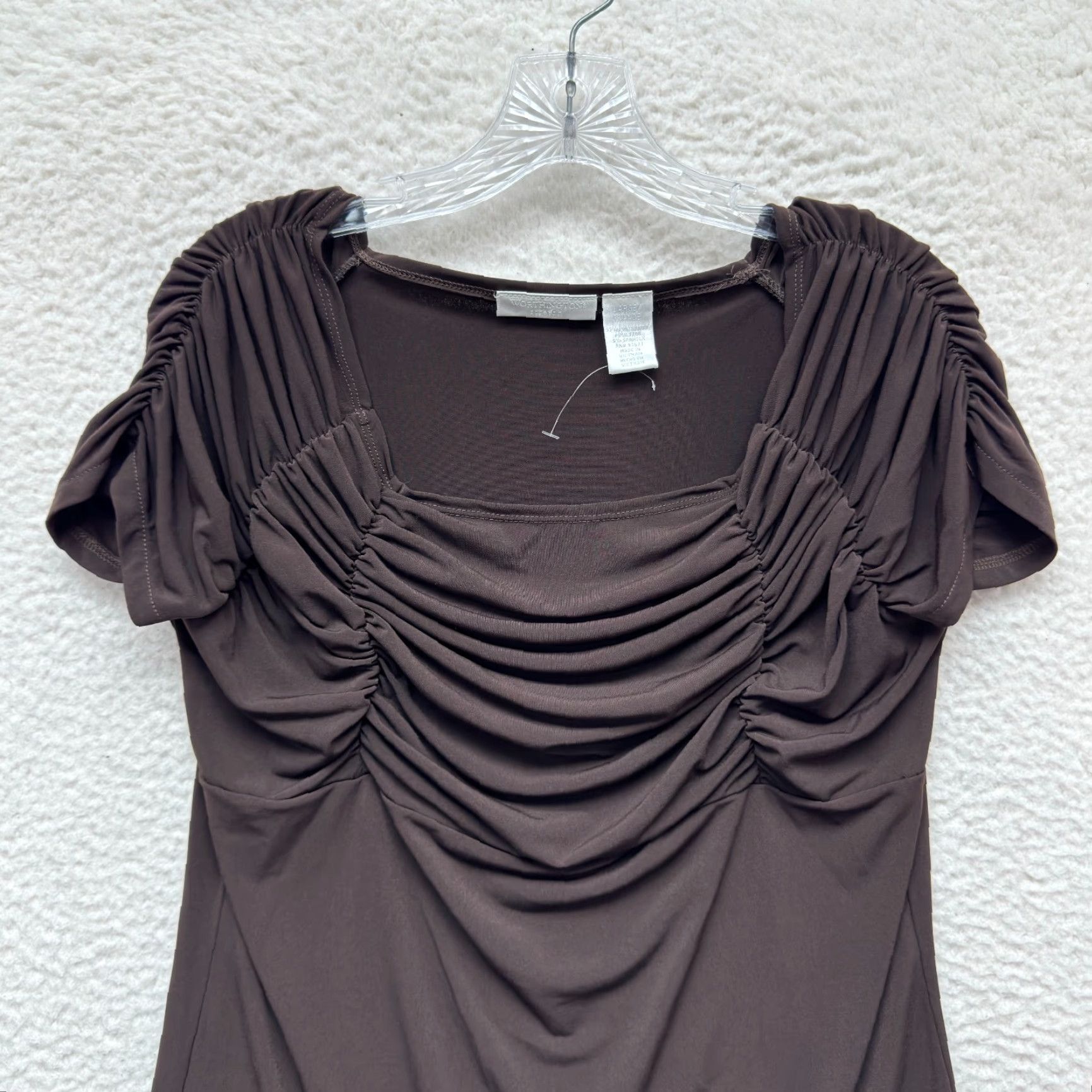 Vintage VINTAGE Worthington Industries Y2K Top Shirt Large Brown Slinky Stretch Ruched Boho Fairy Grunge Whimsigoth Mens? Womens? Size L / US 10 / IT 46 - 3 Thumbnail