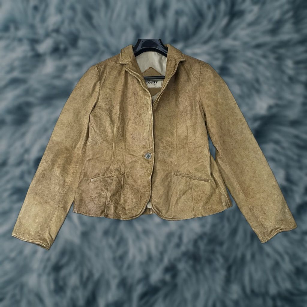 Vintage Vtg Jakett New York Leather Jacket Women's L Tan Biker Lined One Button Blazer Style Size L / US 10 / IT 46 - 1 Thumbnail