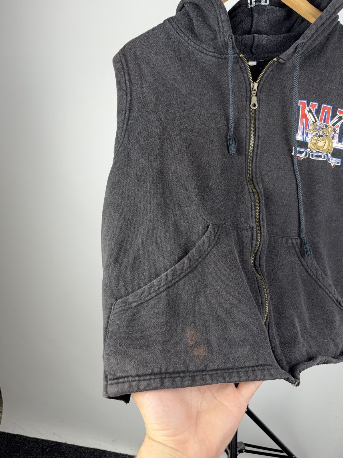 Vintage Vintage 90s MAD DOG Sleeveless Hoodie Vest Biker Streetwear Size US S / EU 44-46 / 1 - 3 Thumbnail