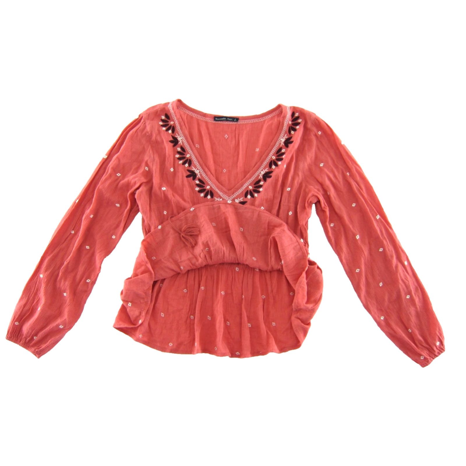 Abercrombie & Fitch Abercrombie & Fitch Pink Embroidered V-Neck Long Sleeve Blouse 100% Rayon Large Women Shirt Vintage Casual Size L / US 10 / IT 46 - 5 Thumbnail