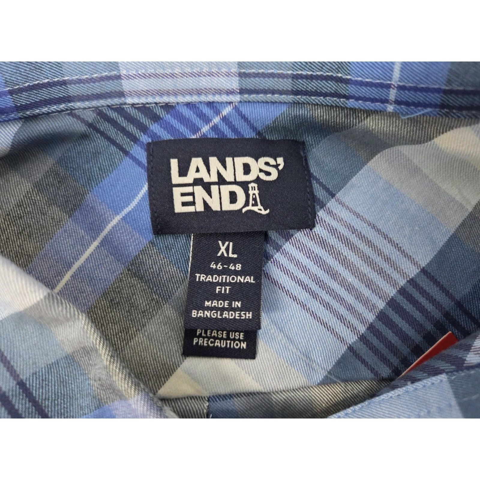Lands' End Lands' End Men's Button-Up Shirt XL Blue Plaid Long Sleeve Regular Fit Size US XL / EU 56 / 4 - 3 Thumbnail