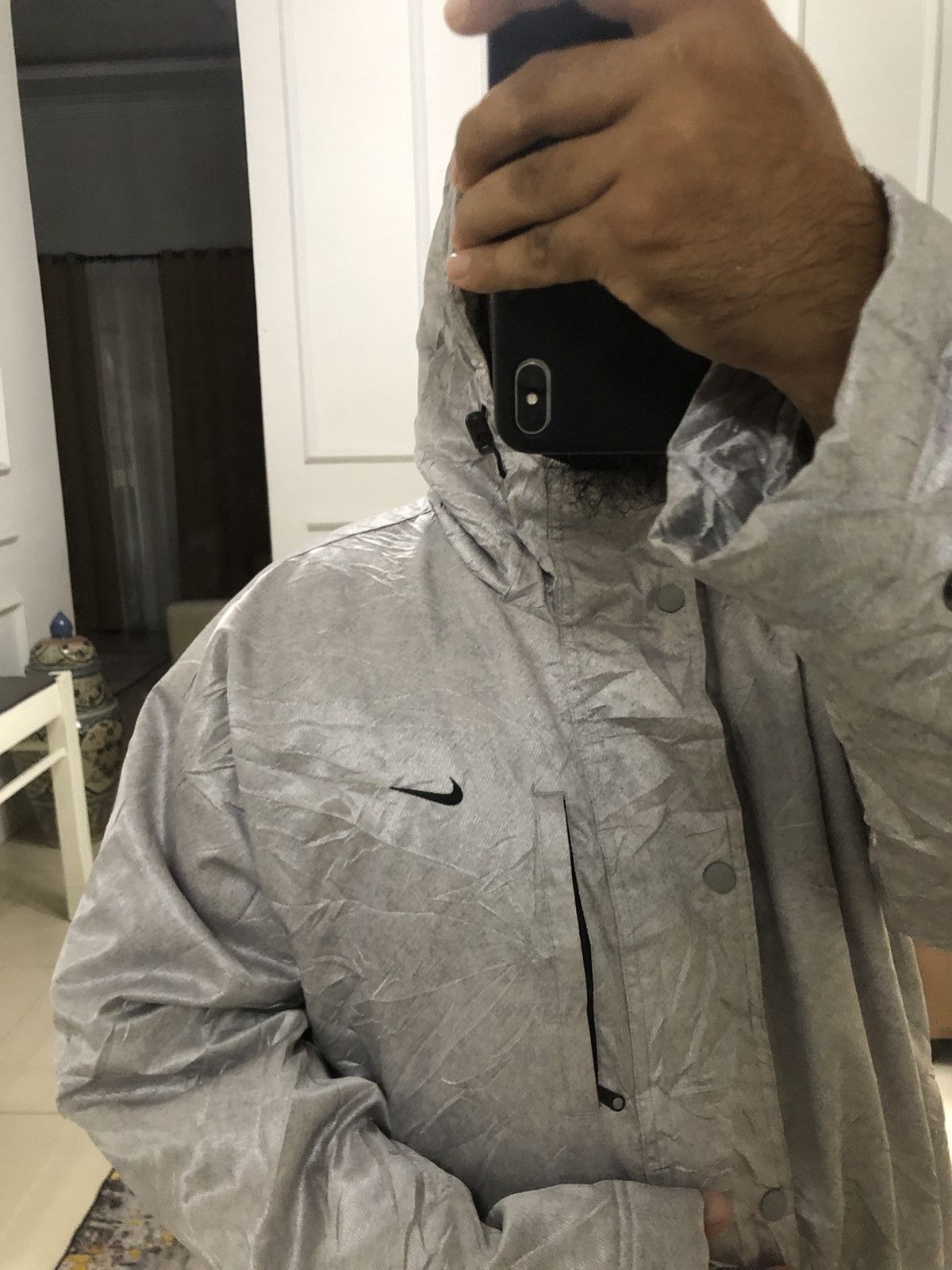 Nike × Vintage Vintage Nike Silver Long Coat Fleece Jacket Size US XL / EU 56 / 4 - 21 Thumbnail