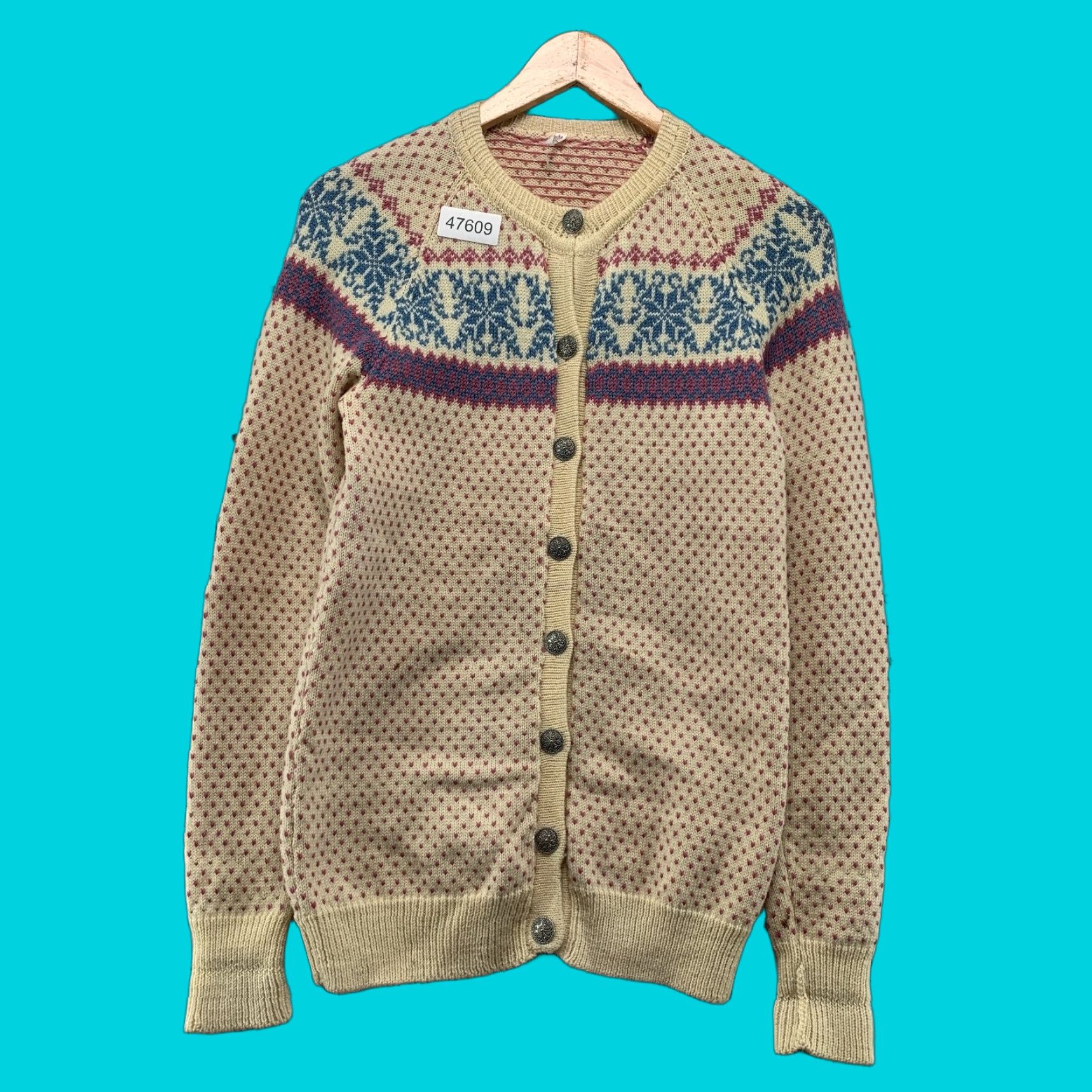 Vintage Vintage Wool Birds Eye Cardigan Sweater Womens M Beige Nordic Fair Isle Size M / US 6-8 / IT 42-44 - 1 Thumbnail