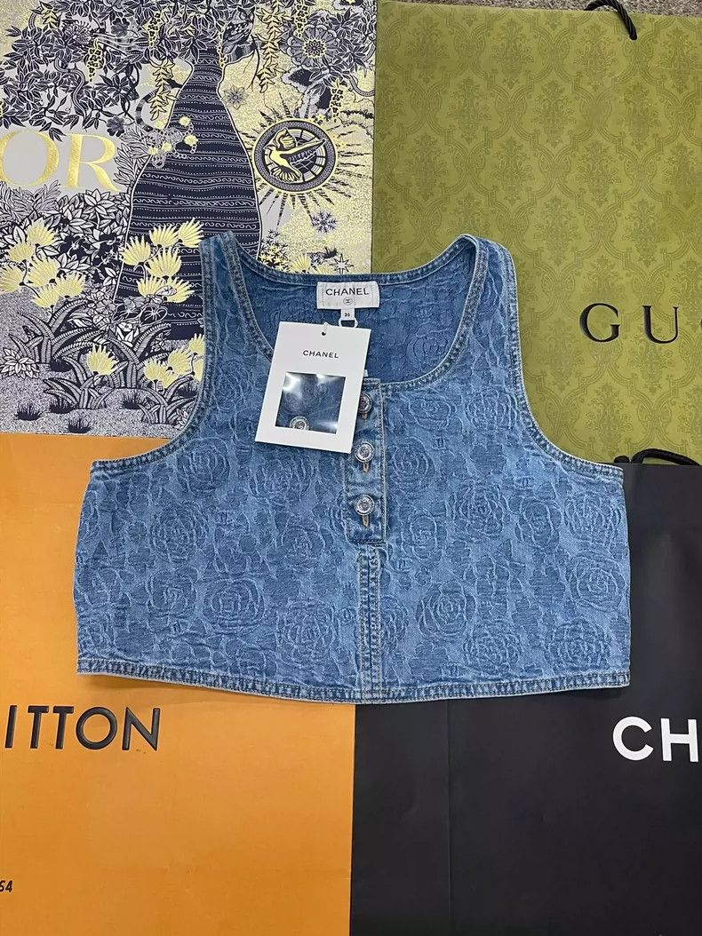 chanel 23p denim jacquard vest