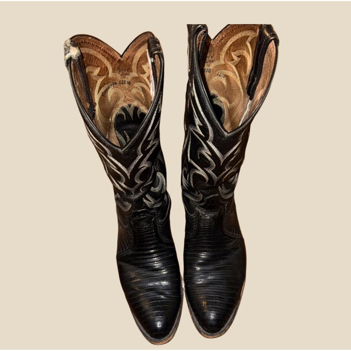 Tony Lama Tony Lama 1990s Black Lizard Skin Cowboy Boots 11.5D Size US 11.5 / EU 44-45 - 3 Thumbnail