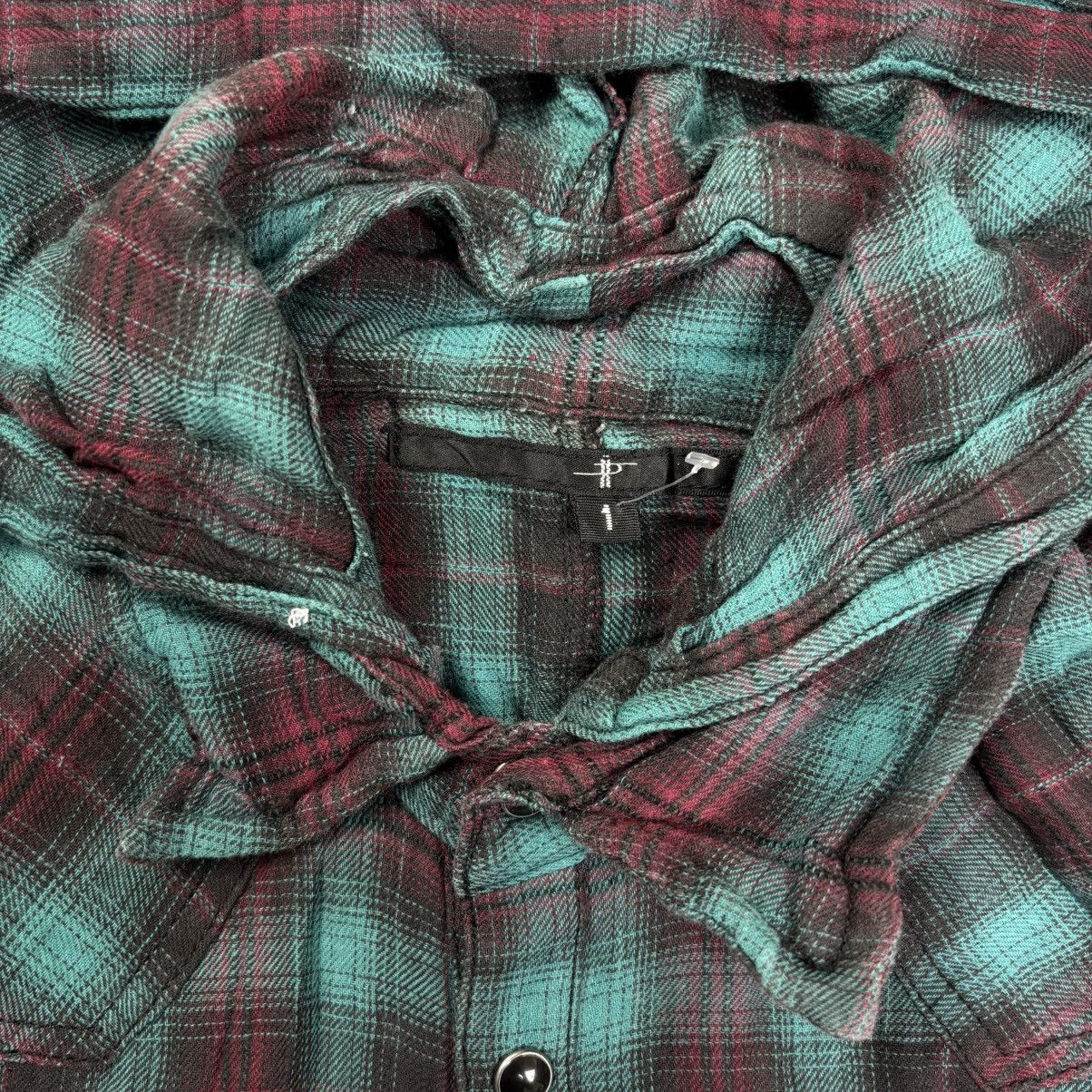 Le Grande Bleu (L.G.B.) 2000s No ID - Vkei Style Hooded Flannel Button Shirt Size US M / EU 48-50 / 2 - 8 Thumbnail