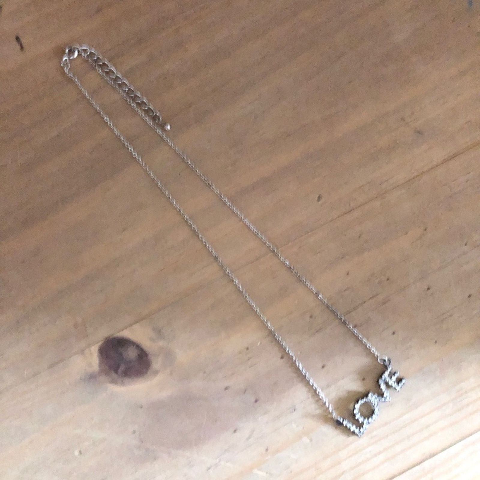 Vintage Vintage 70s clear rhinestone “LOVE” silver chain necklace Size ONE SIZE - 7 Thumbnail