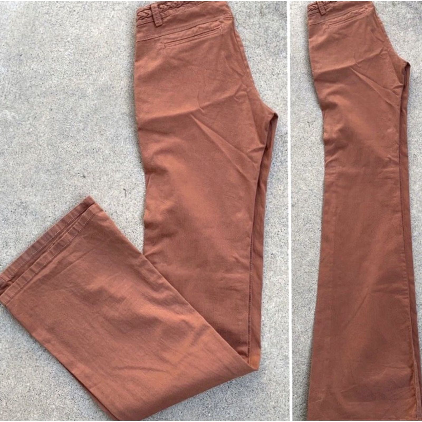 CO Max & Co Decaedro Long Pants Trousers Rust 34 3/4" Inseam Flare Leg Bell Bottom Made In Italy Women 2 Brown Cotton Spandex Flat Front Zip Leggings Size 26" / US 2 / IT 38 - 6 Thumbnail