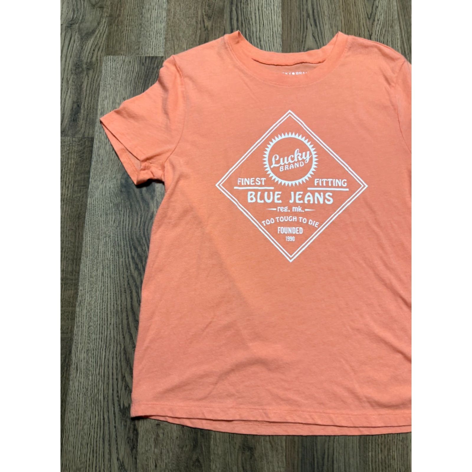 Lucky Brand Lucky Brand T-Shirt Women Medium Orange White Blue Jeans Print Crew Neck Size 32" / US 10 / IT 46 - 3 Thumbnail