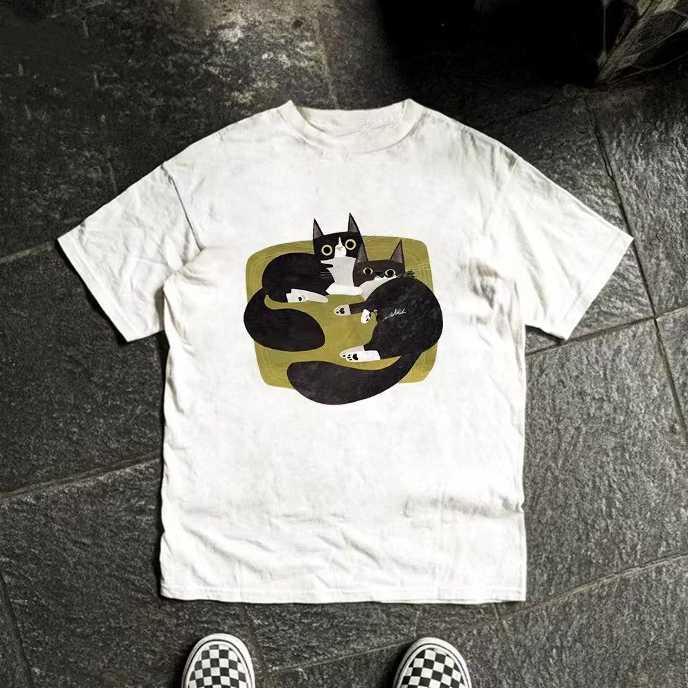 Japanese Brand × Vintage White street washed retro cute cat print t-shirt Size US M / EU 48-50 / 2 - 1 Thumbnail