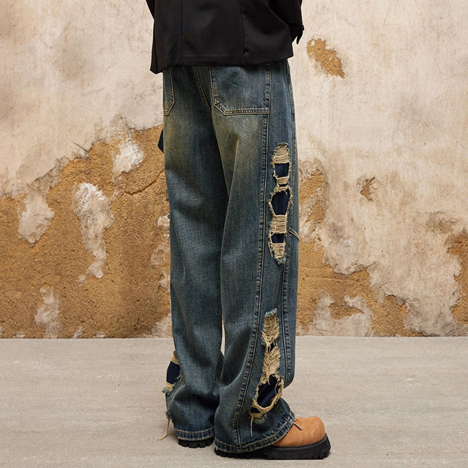 Jean Heavy Distressed Work Jeans – Washed, Loose Straight Size US 30 / EU 46 - 5 Thumbnail