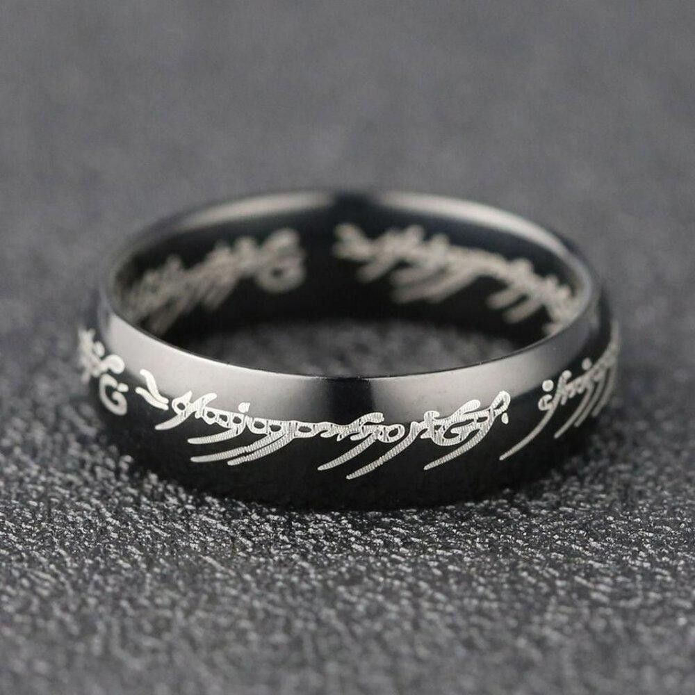 Designer Hobbit Lord of the Rings Black Engraving Ring - Size 7 Size ONE SIZE - 8 Thumbnail