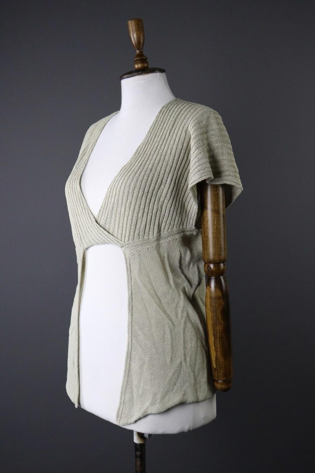 Designer Sarah Pacini Beige Linen Knit Wrap Top Shirt One Size Size ONE SIZE - 1 Thumbnail