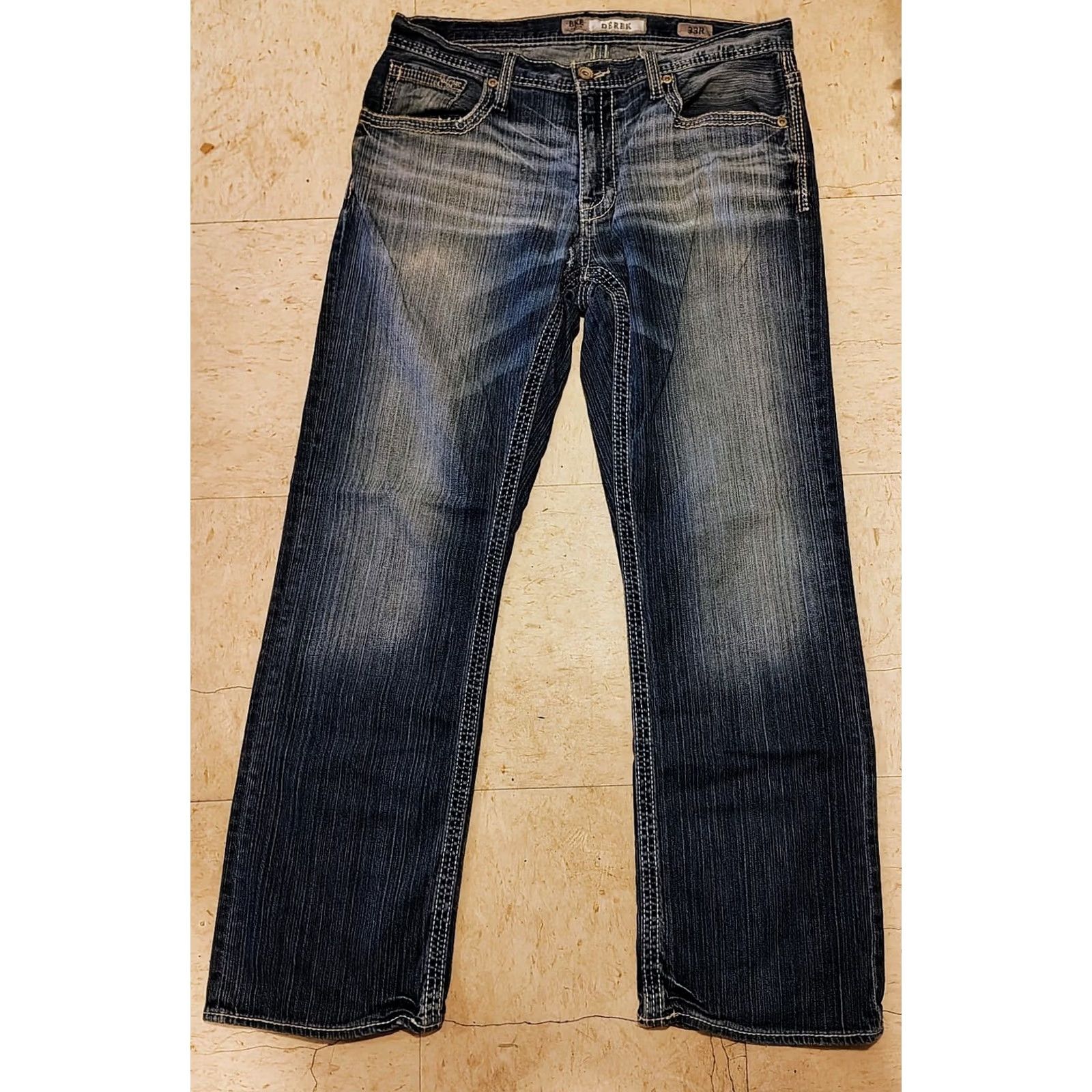 BKE BKE Derek Jeans Mens Straight Leg Denim 33 Regular Medium Blue Size US 33 - 2 Thumbnail