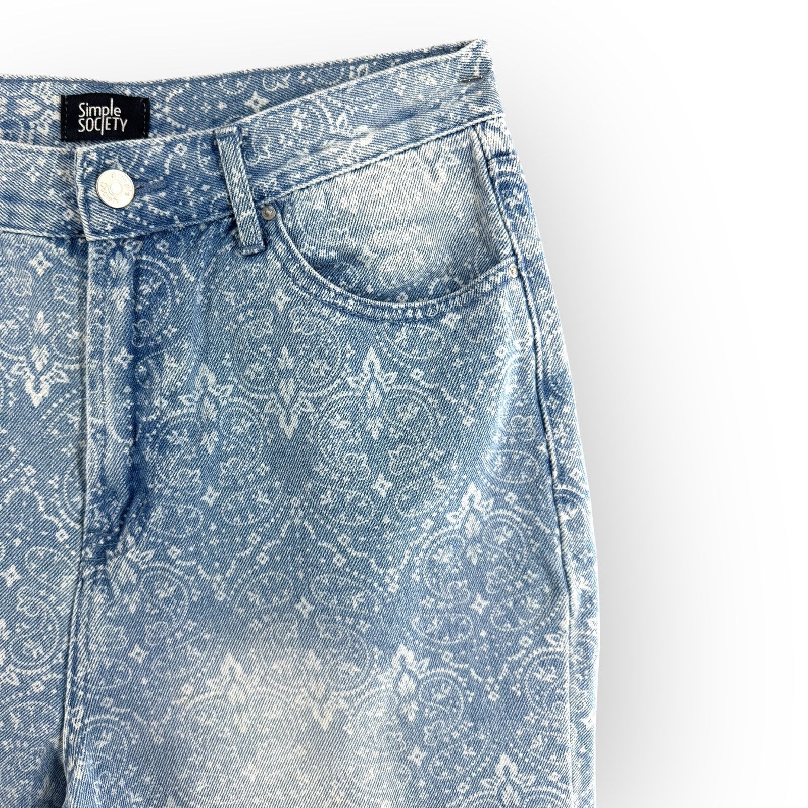 SIMPLE PROJECT Simple Society Y2K Paisley Super Straight Mom Jeans 9/29 Size 29" - 4 Thumbnail