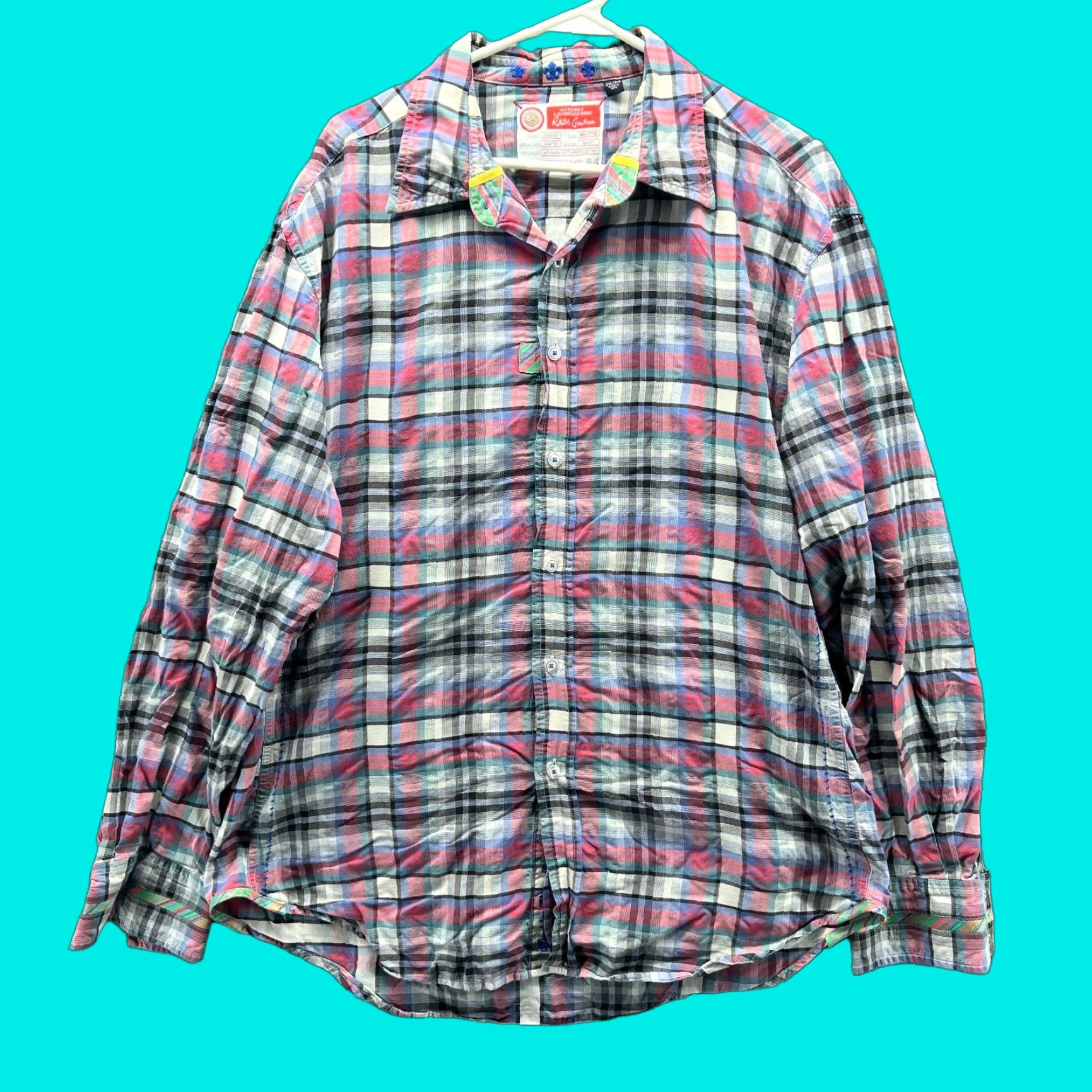 Robert Graham VINTAGE Robert Graham Shirt Mens XXL Red Blue Plaid Luxury Button Front Limited Oxford Shirt Size US XXL / EU 58 / 5 - 1 Thumbnail