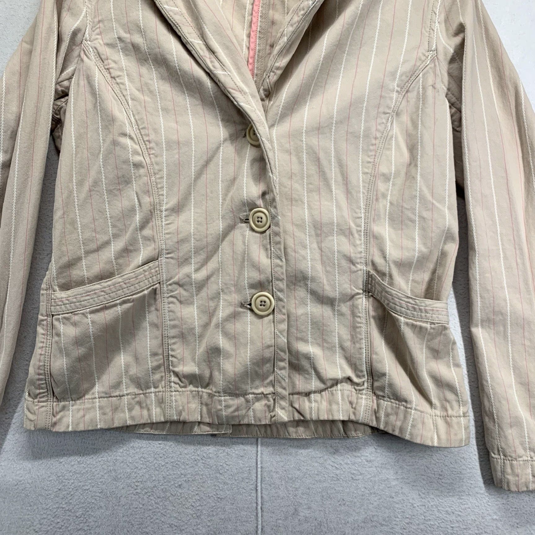 Vintage VINTAGE L.L. Bean Women's Blazer Jacket Short Sleeve Cotton Striped Beige 8 Regular Size M / US 6-8 / IT 42-44 - 2 Thumbnail