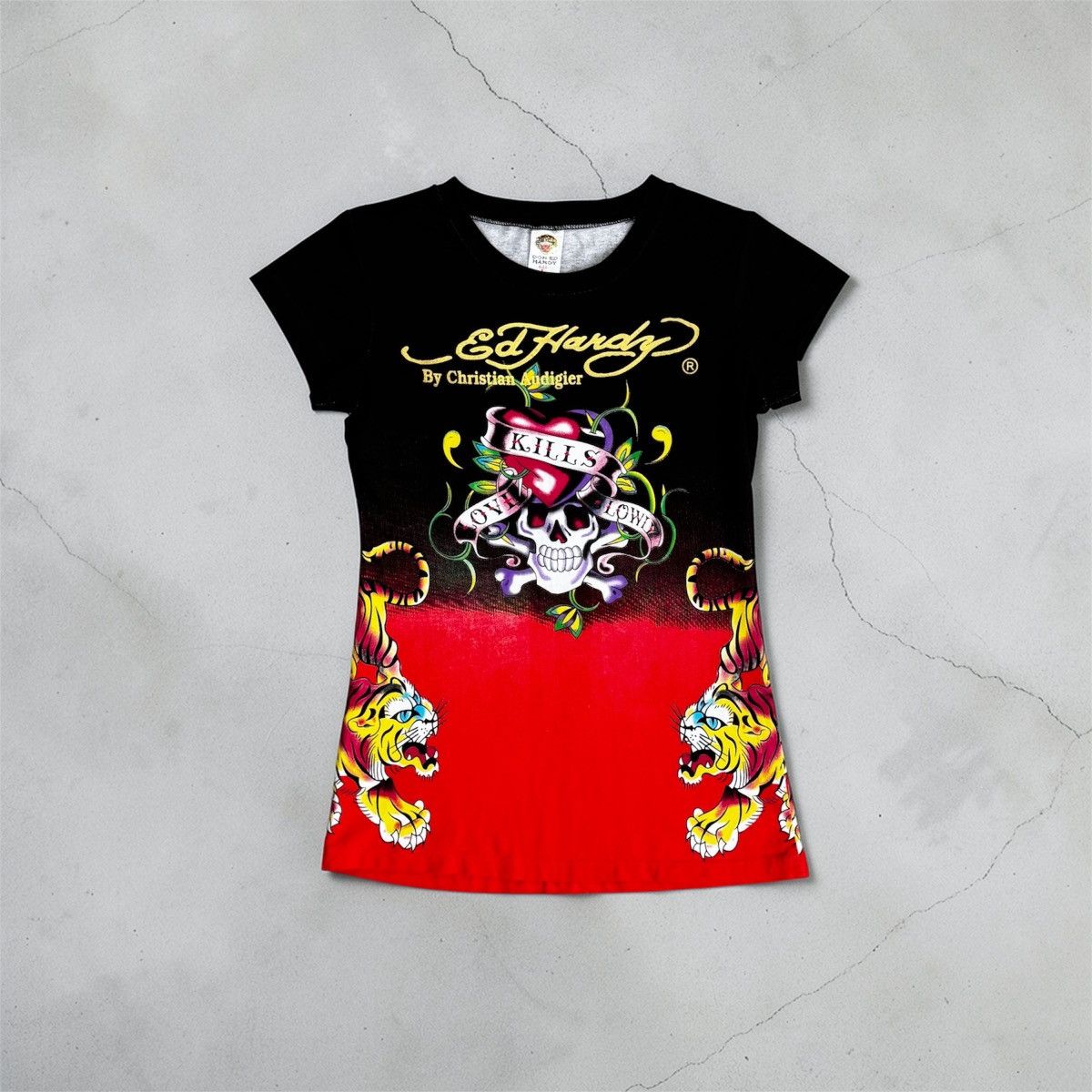 Ed Hardy Ed Hardy By Christian Audigier Tattoo Skulls Roses T-Shirt Size L / US 10 / IT 46 - 1 Thumbnail