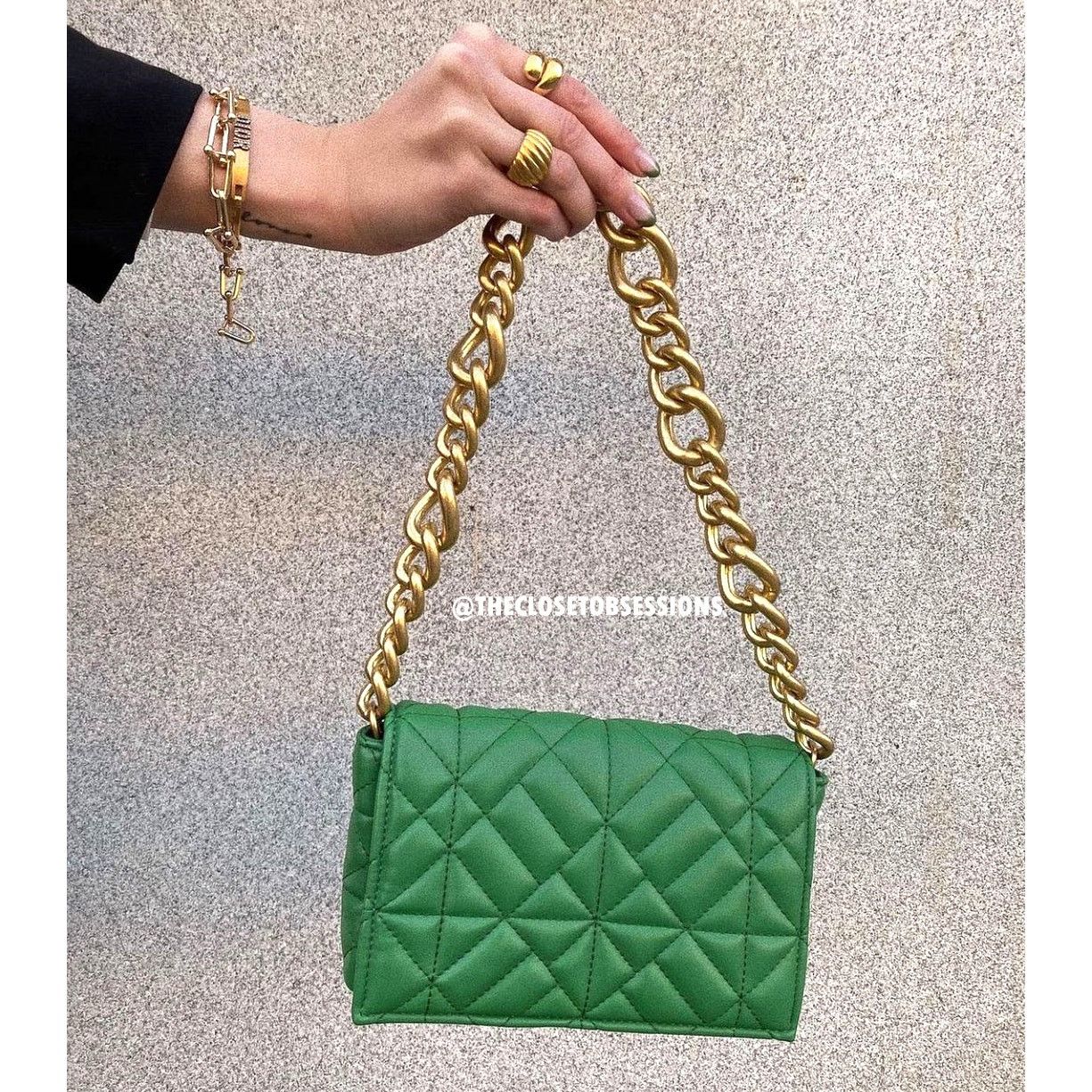 Zara ZARA Green Quilted Chain Shoulder Bag NWT Gold Chain Purse Size ONE SIZE - 3 Thumbnail