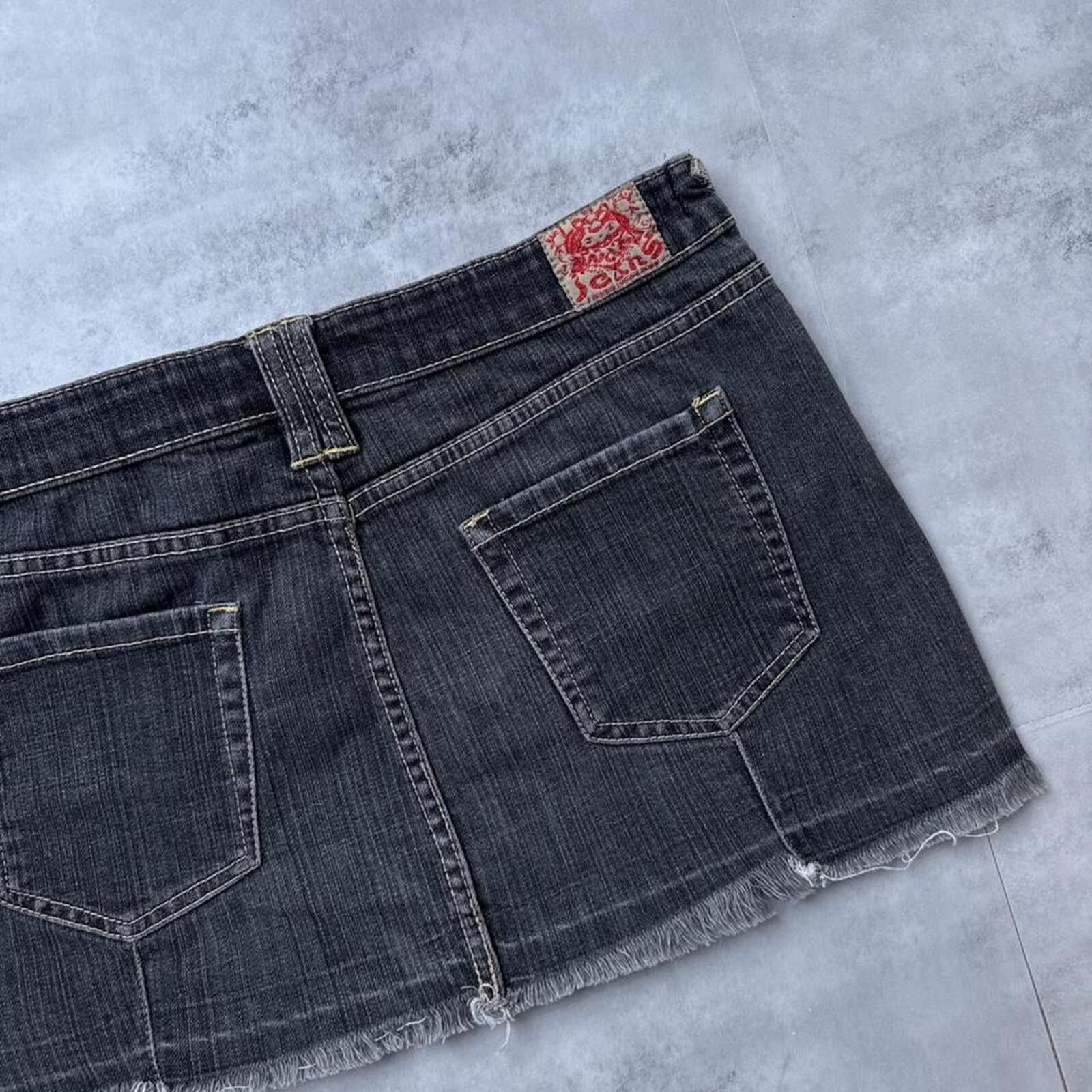 Other Y2K Wax Jeans Black Denim Mini Skirt Size 32" / US 10 / IT 46 - 8 Thumbnail