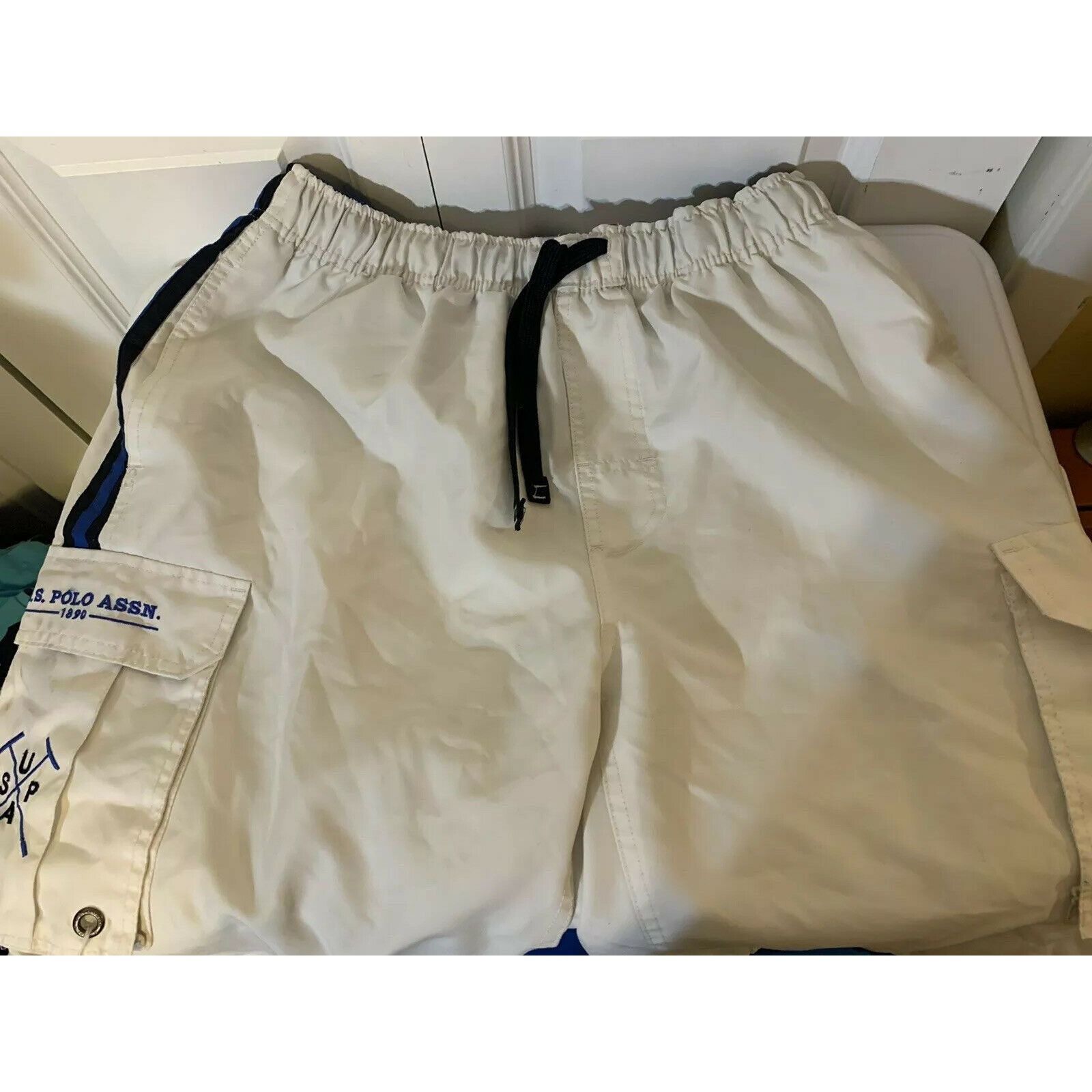U.S. Polo Assn. U.S. Polo Assn Men's Sz L Swim Trunks Board Shorts White Blu Size US 35 - 7 Thumbnail
