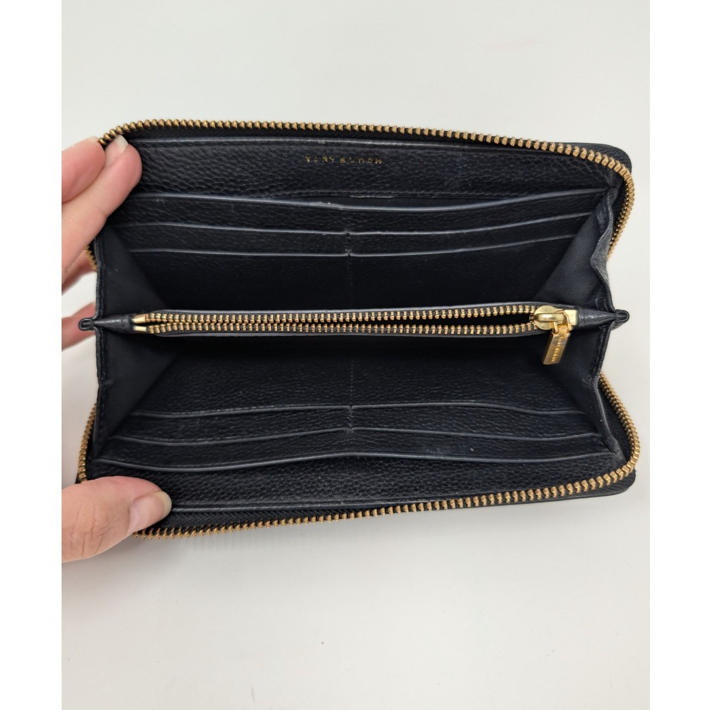 Tory Burch Tory Burch Black Leather Wallet Pebbled Logo Continental Size ONE SIZE - 13 Thumbnail
