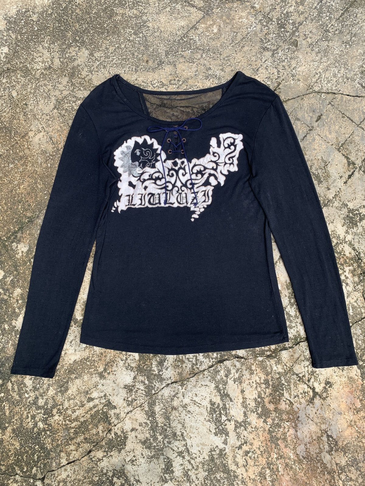 If Six Was Nine × Japanese Brand × Le Grande Bleu (L.G.B.) y2k LuiLuzy Grunge Graphic Lace Longsleeve Top Size L / US 10 / IT 46 - 1 Thumbnail