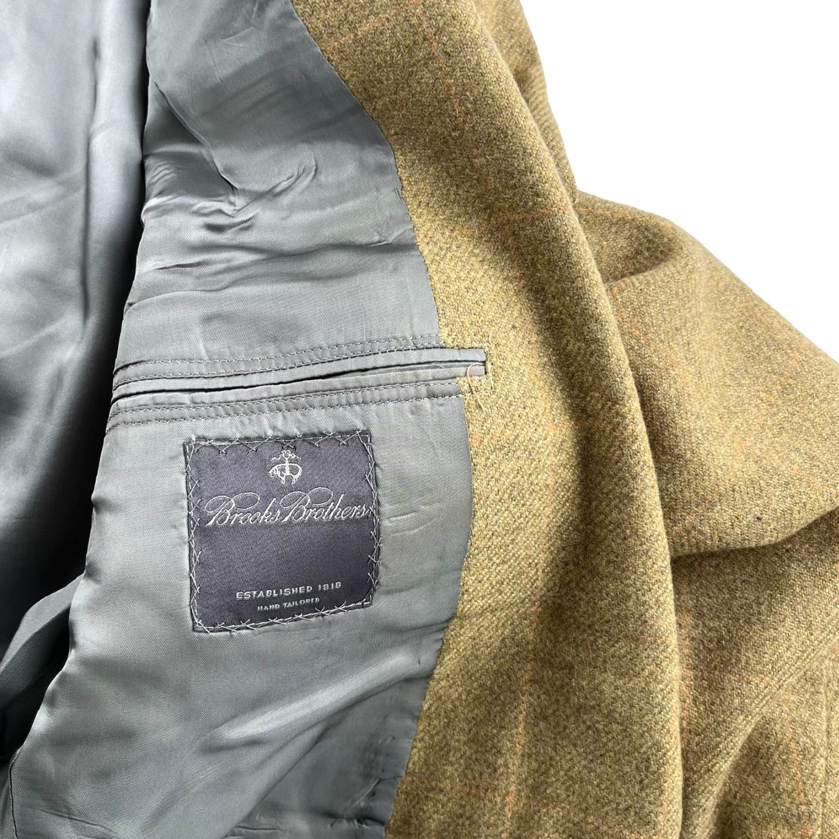 Brooks Brothers Brooks Brothers Men's Blazer Jacket Wool Tweed Tan 40 Regular USA Brown Notch Lapel 2-Button Single-Vented Mens Size 40R - 4 Thumbnail