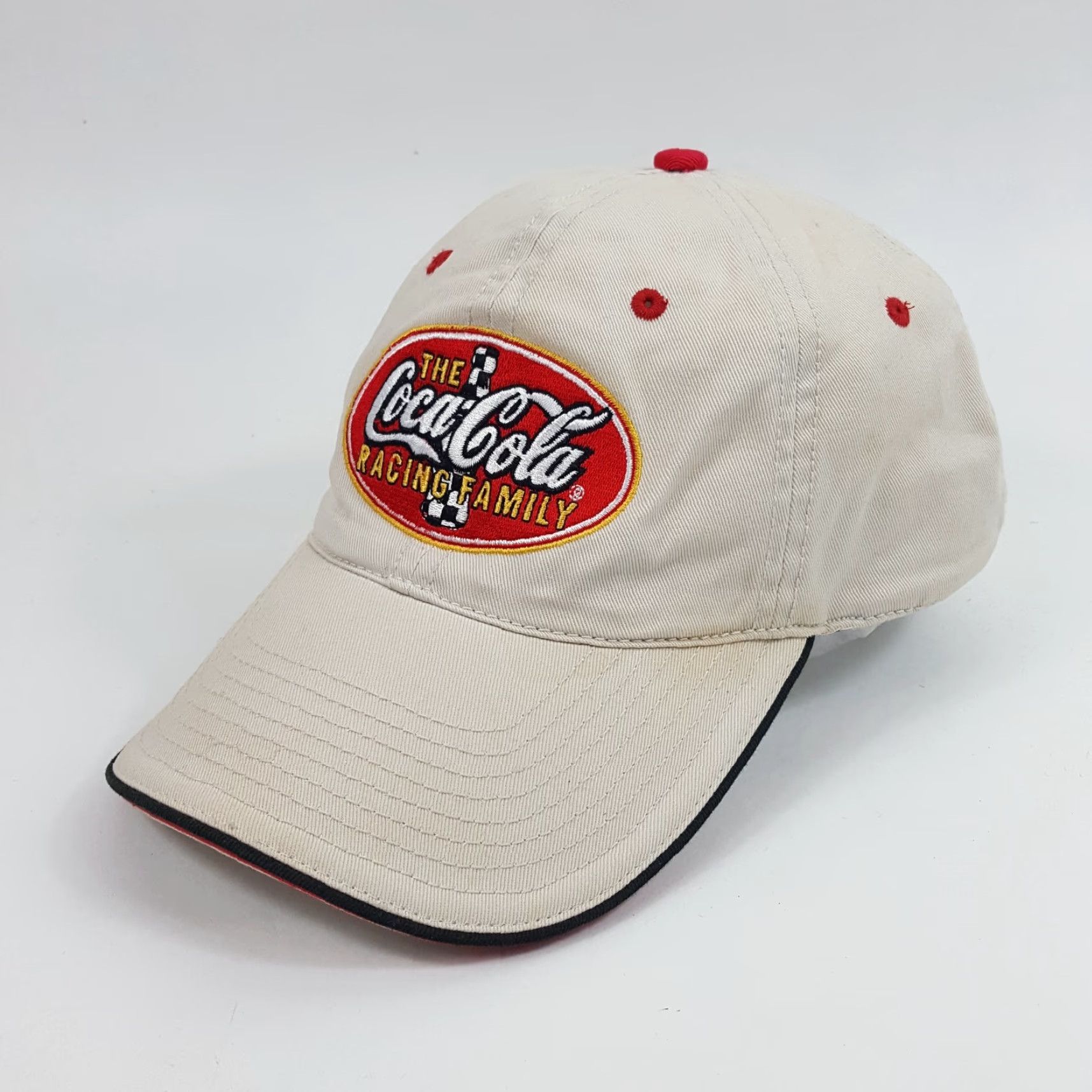 Vintage VINTAGE Coca-Cola Racing NASCAR Team Adjustable Baseball Cap Hat OSFA Beige Retro 90s Mens Size ONE SIZE - 3 Thumbnail