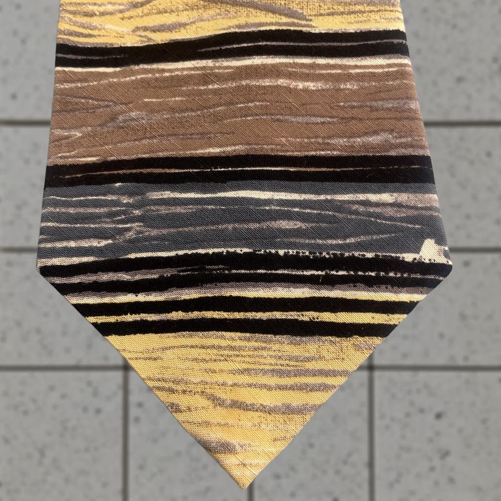 Vintage VINTAGE Wembley Tie 4x57" Silk Linen Abstract Stripe Yellow Brown Black Wide Necktie Mens 1990s vintage capsu le Size ONE SIZE - 1 Thumbnail