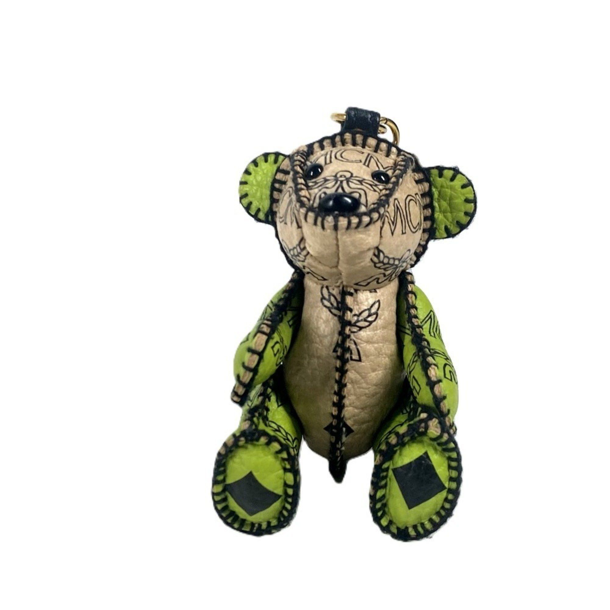 MCM MCM Bicolor Visetos Logo Bear Bag Charm Keychain Leather Men's Women's Beige Size ONE SIZE - 1 Thumbnail