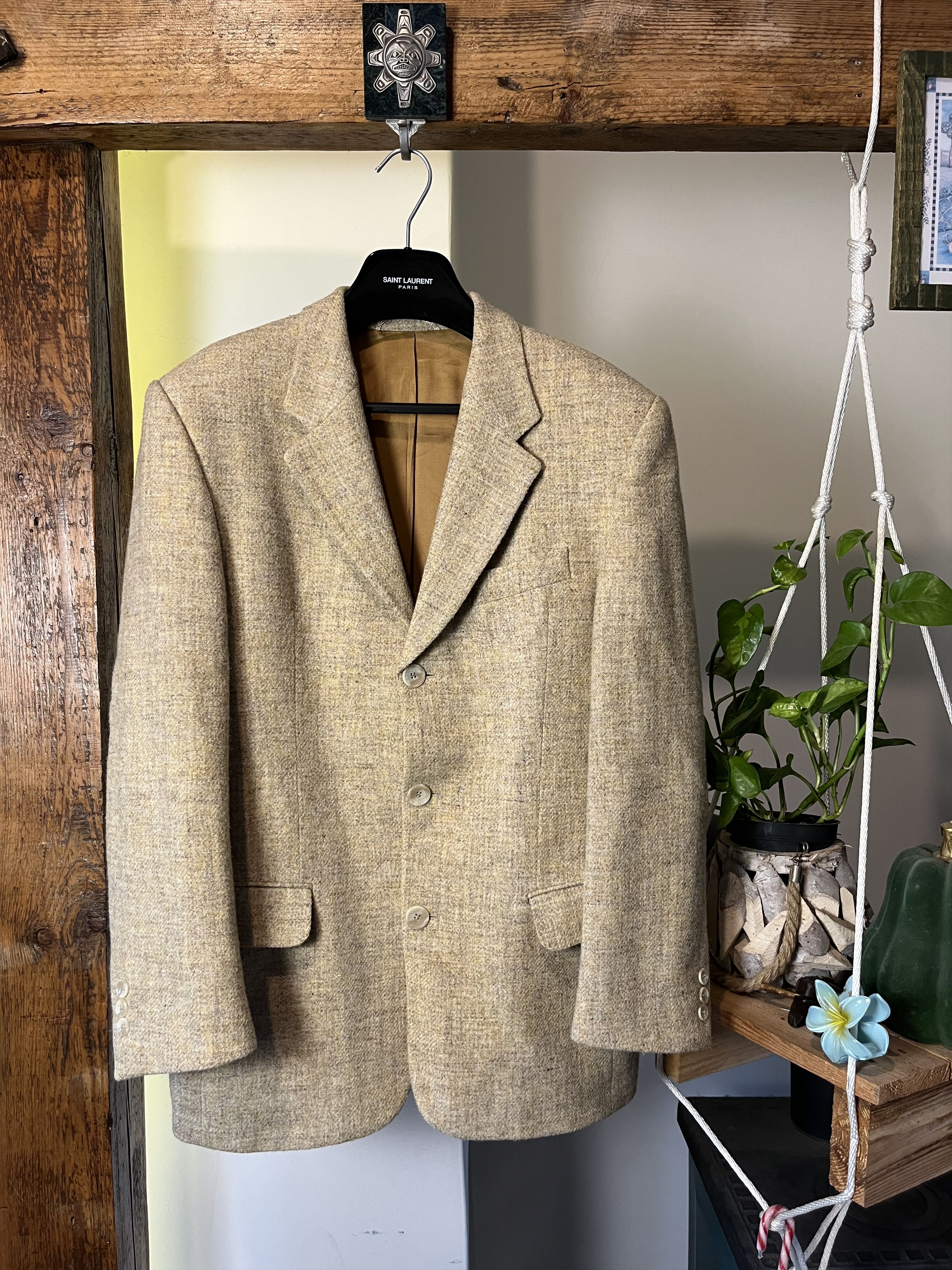 Harris Tweed × Vintage Vintage 90s Harris Tweed Sand Beige Wool Jacket Old Money Size US M / EU 48-50 / 2 - 1 Thumbnail