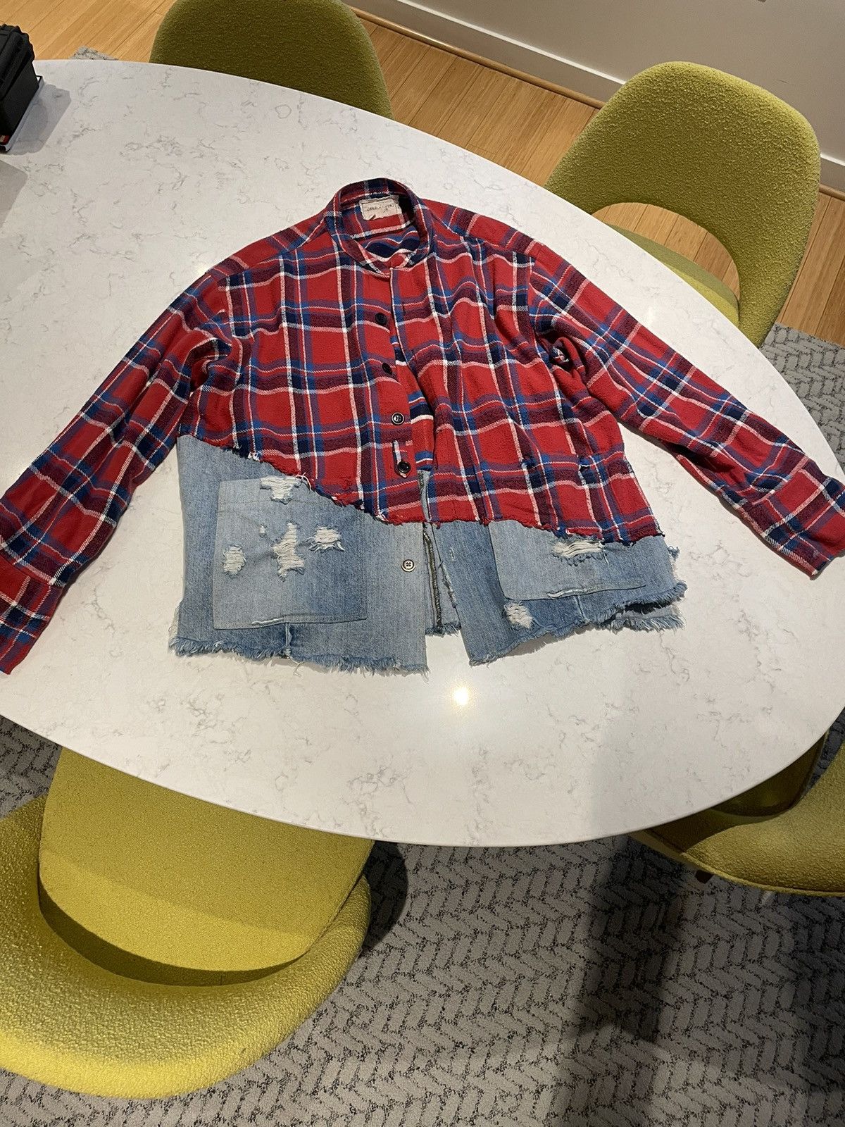 image of Greg Laurent 50/50 Red Plaid Denim Studio Shirt, Men's (Size XL)