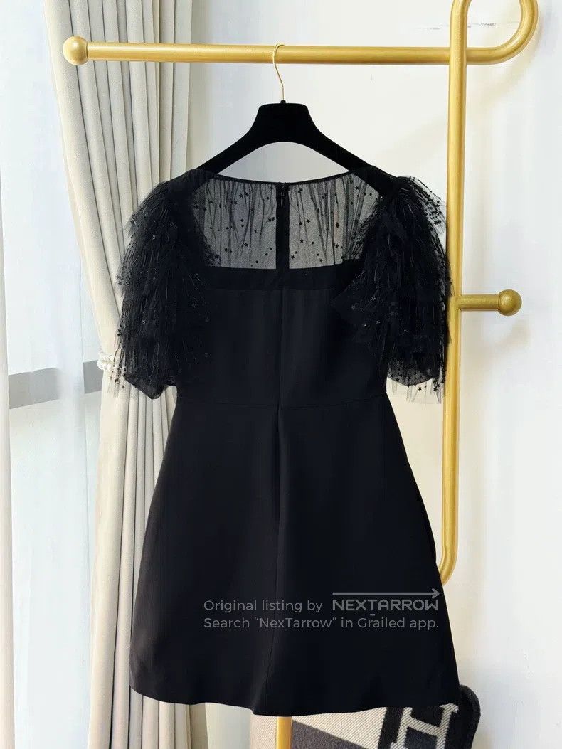 Valentino Black mesh embroidered star sequin beaded dress