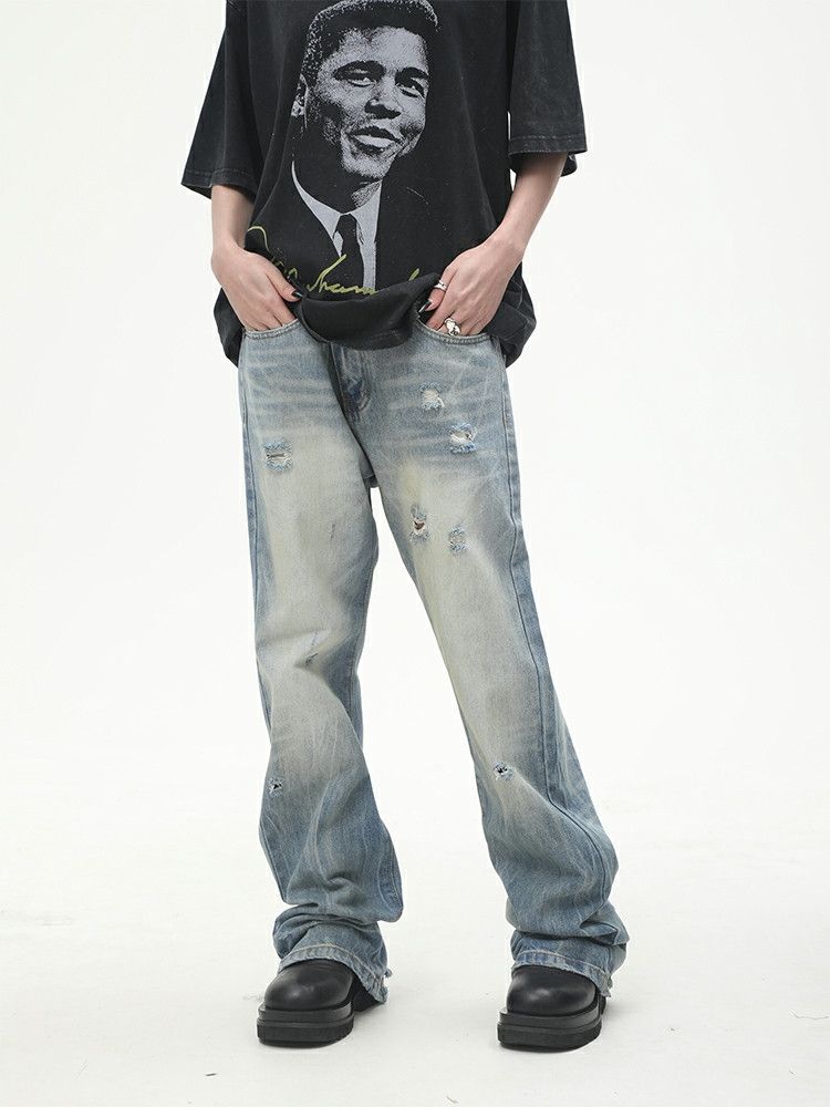 ripped gradient faded flared damaged jeans