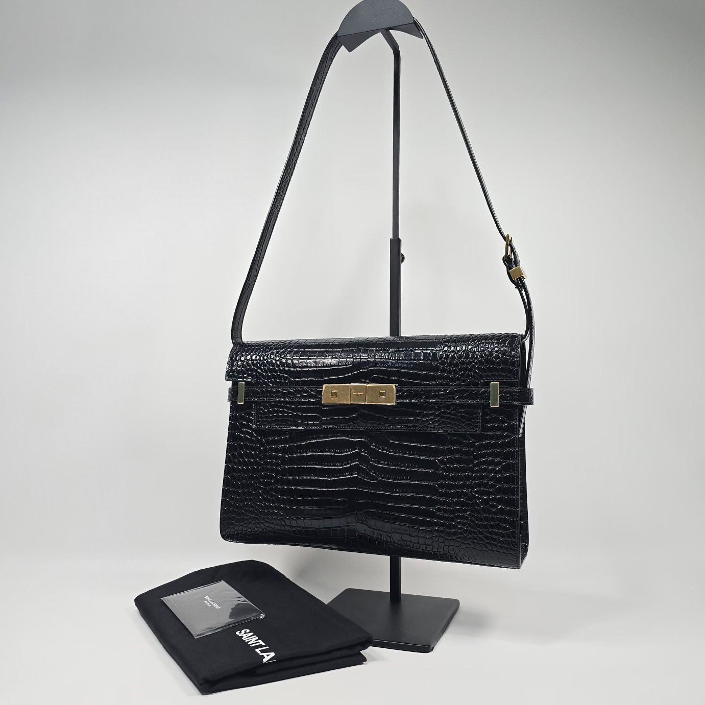 Yves Saint Laurent Manhattan Crocodile Embossed Shiny Leather Shoulder Bag Size ONE SIZE - 1 Thumbnail